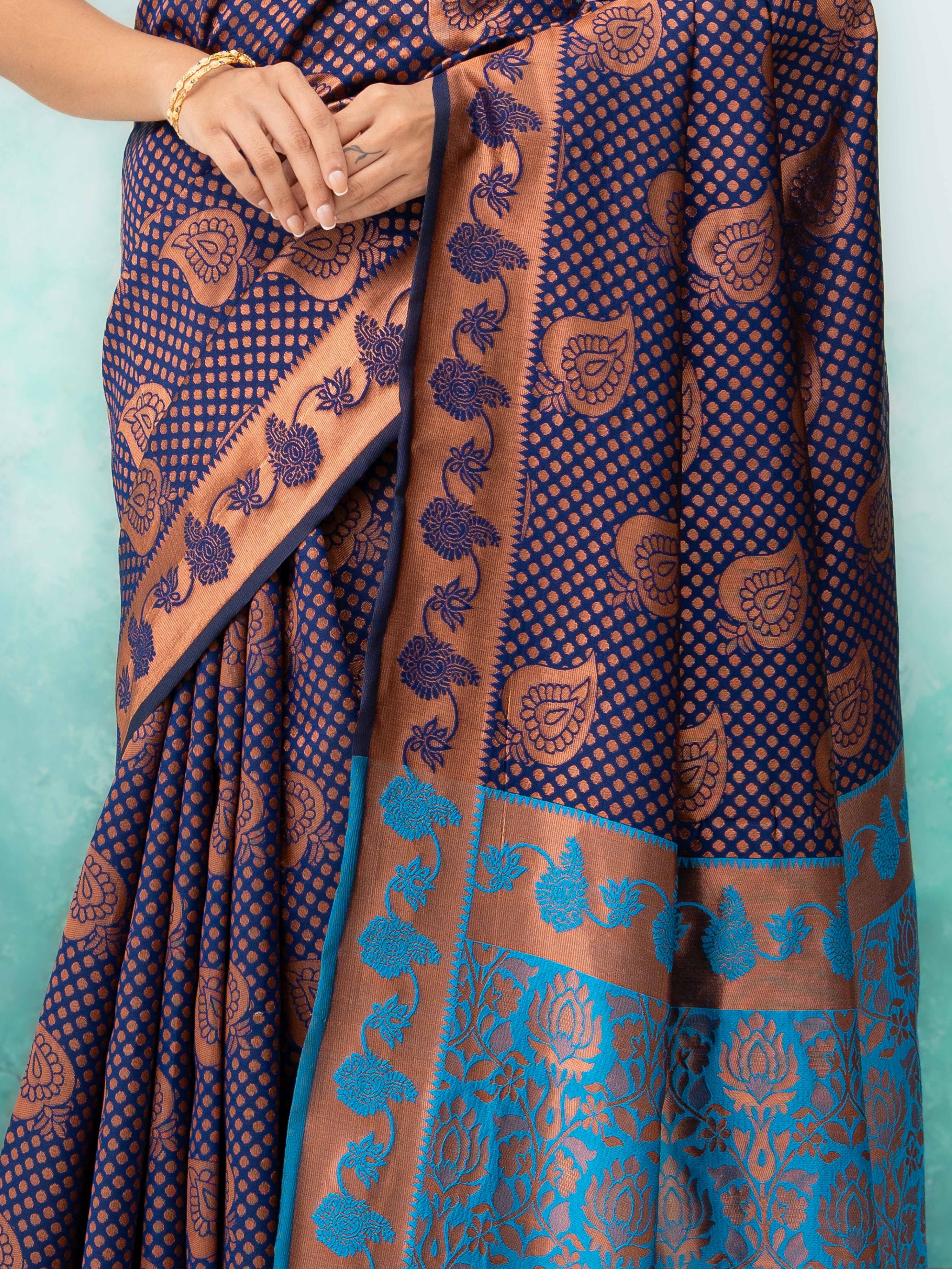 Navy Blue Poly Silk Saree