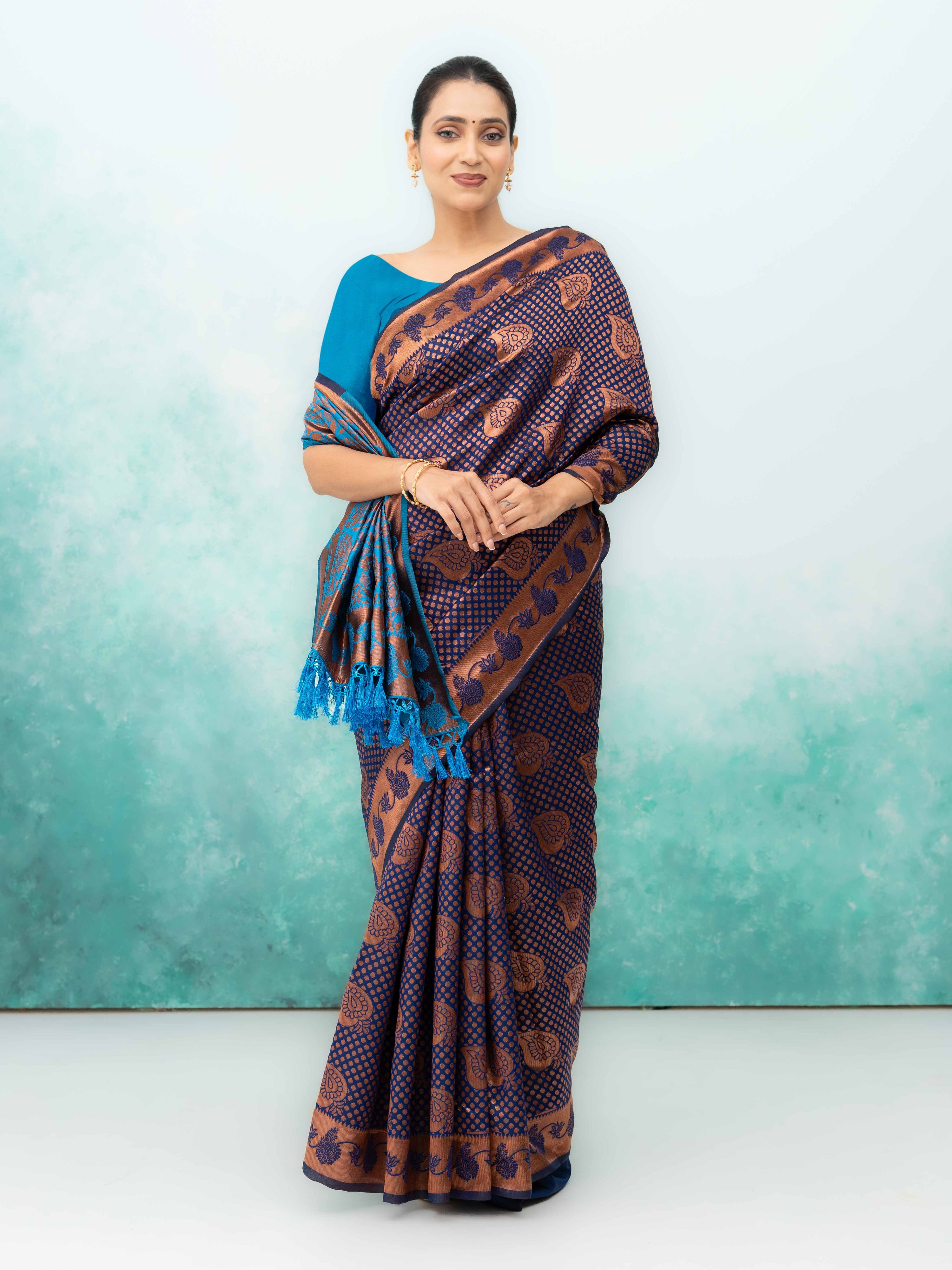Navy Blue Poly Silk Saree