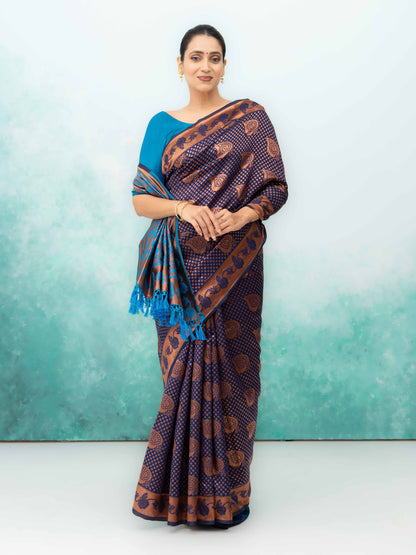 Navy Blue Poly Silk Saree