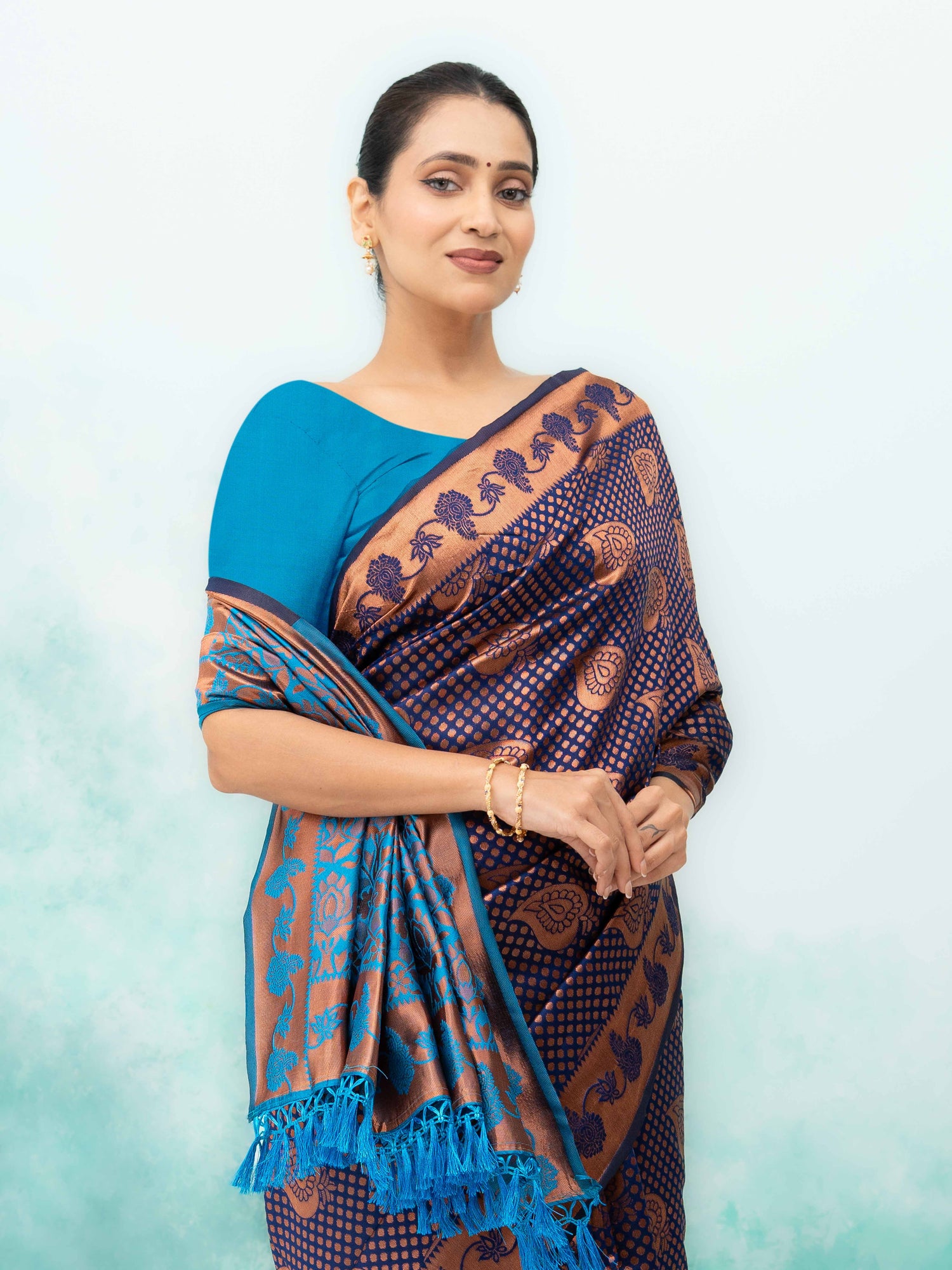 Navy Blue Poly Silk Saree
