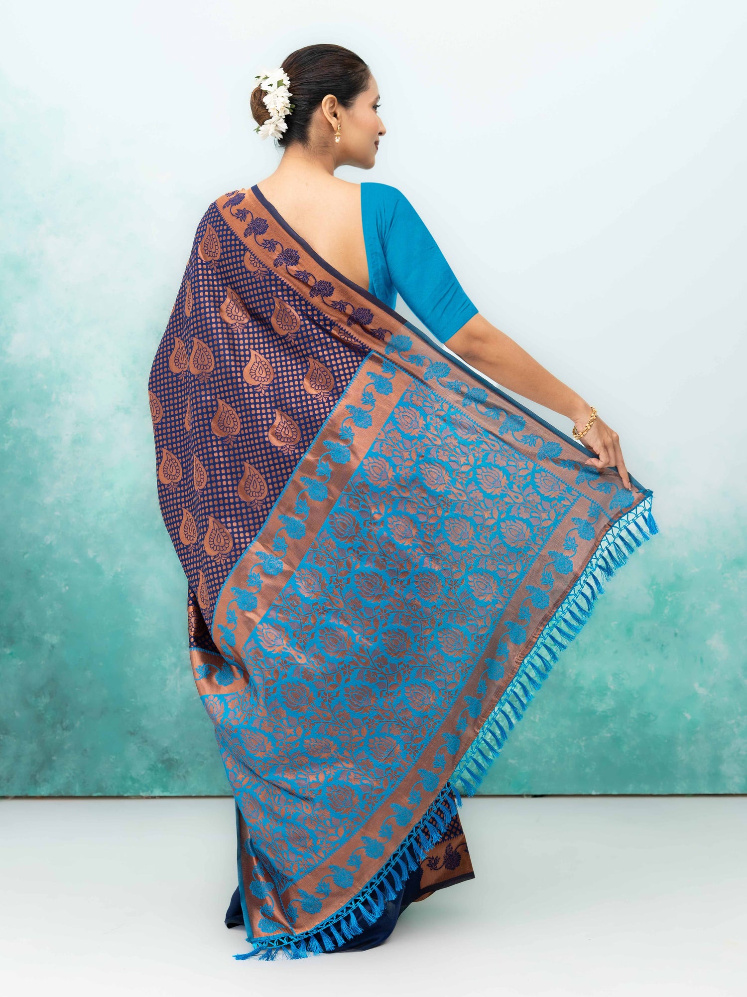 Navy Blue Poly Silk Saree