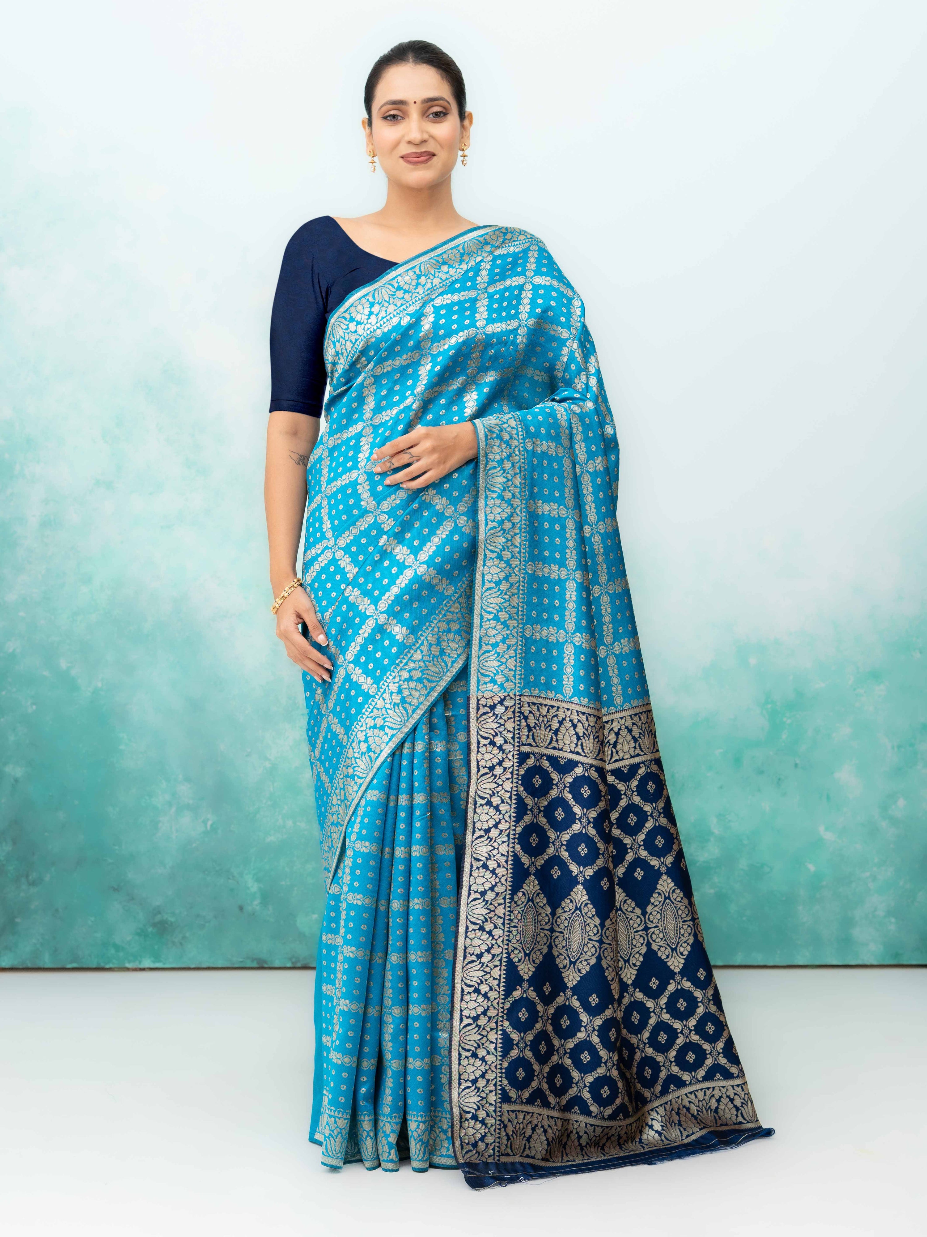 Sky Blue Poly Silk Saree