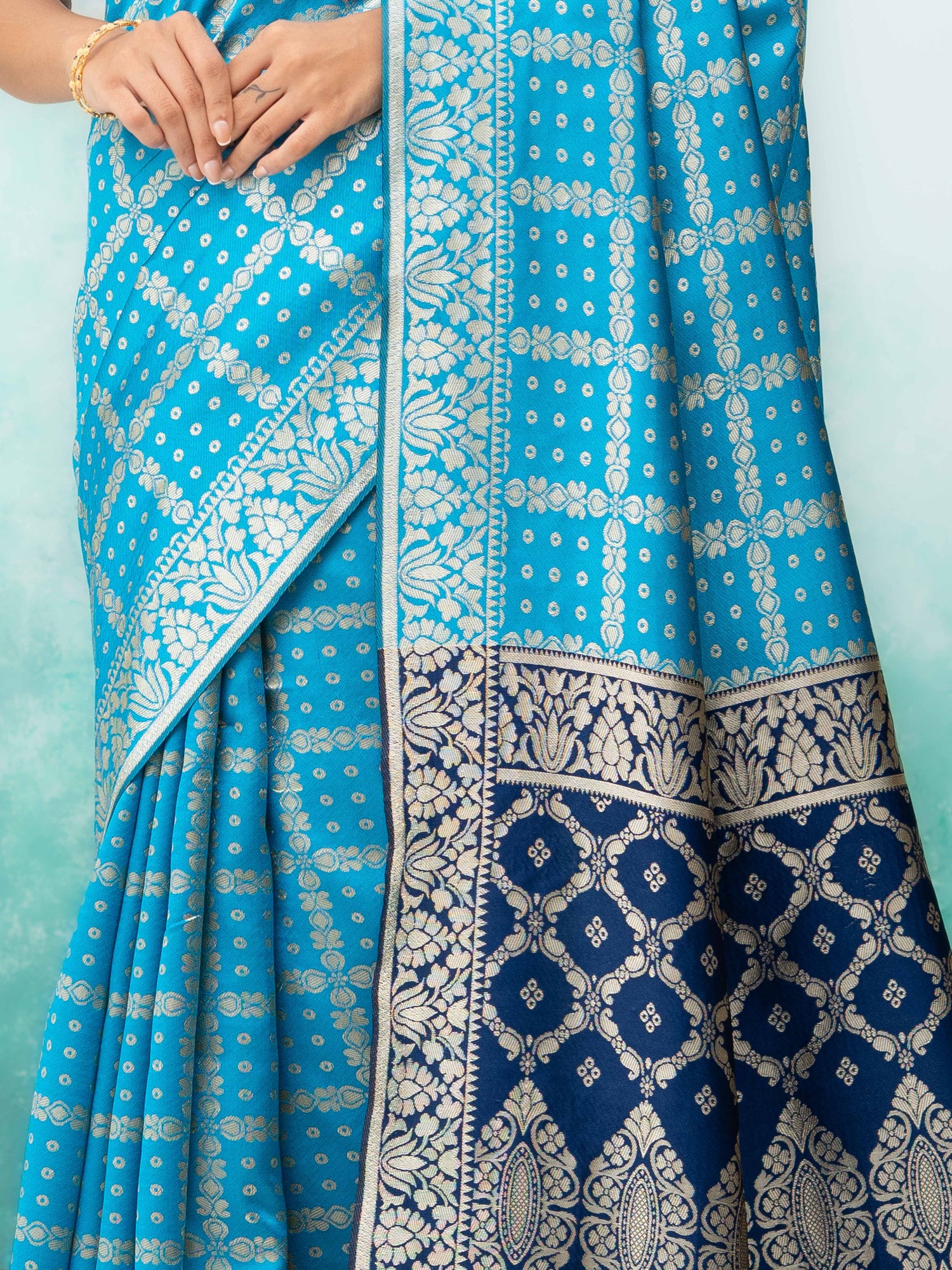 Sky Blue Poly Silk Saree