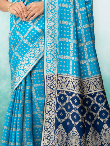 Sky Blue Poly Silk Saree