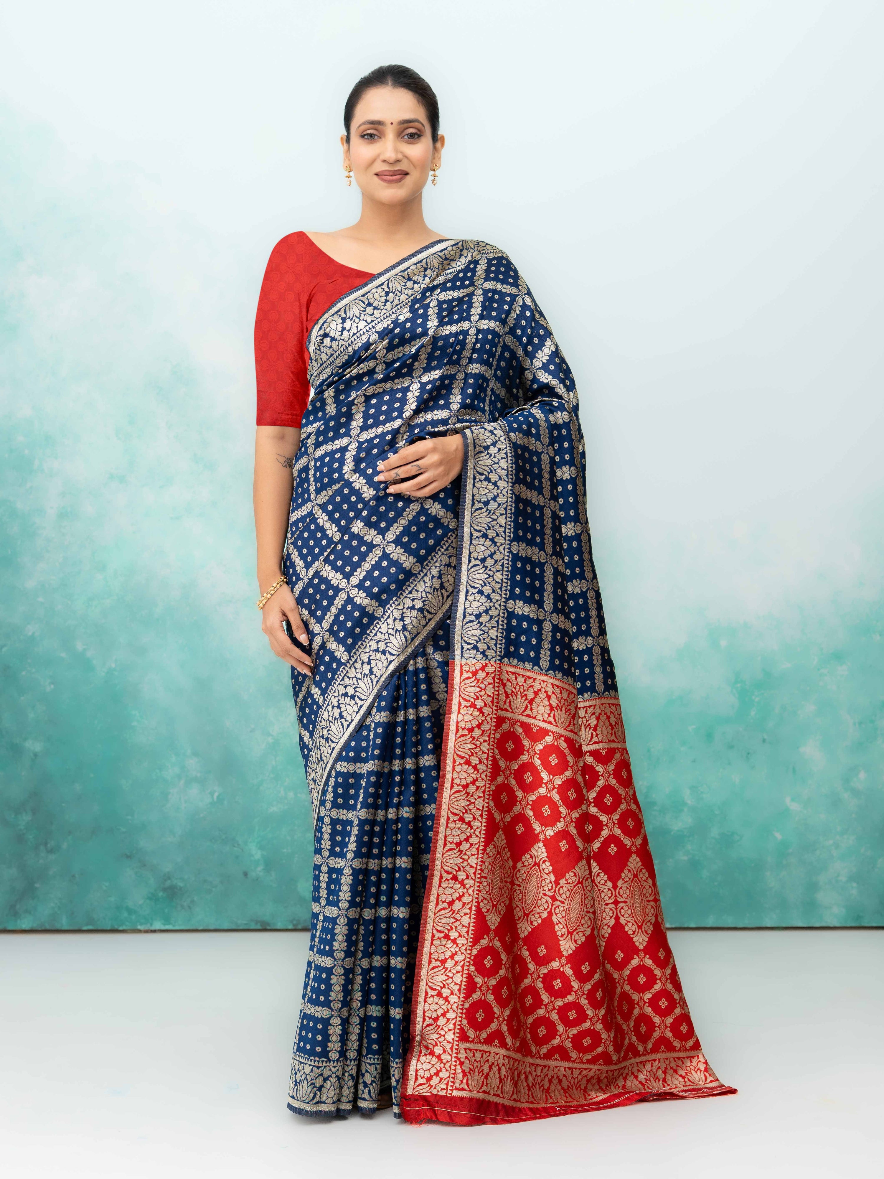 Navy Blue Poly Silk Saree