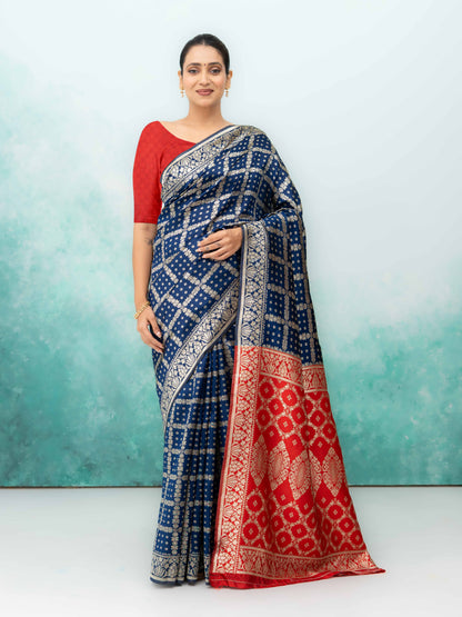 Navy Blue Poly Silk Saree