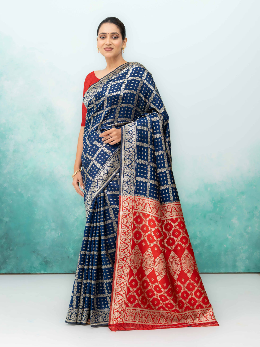 Navy Blue Poly Silk Saree