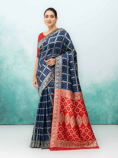 Navy Blue Poly Silk Saree