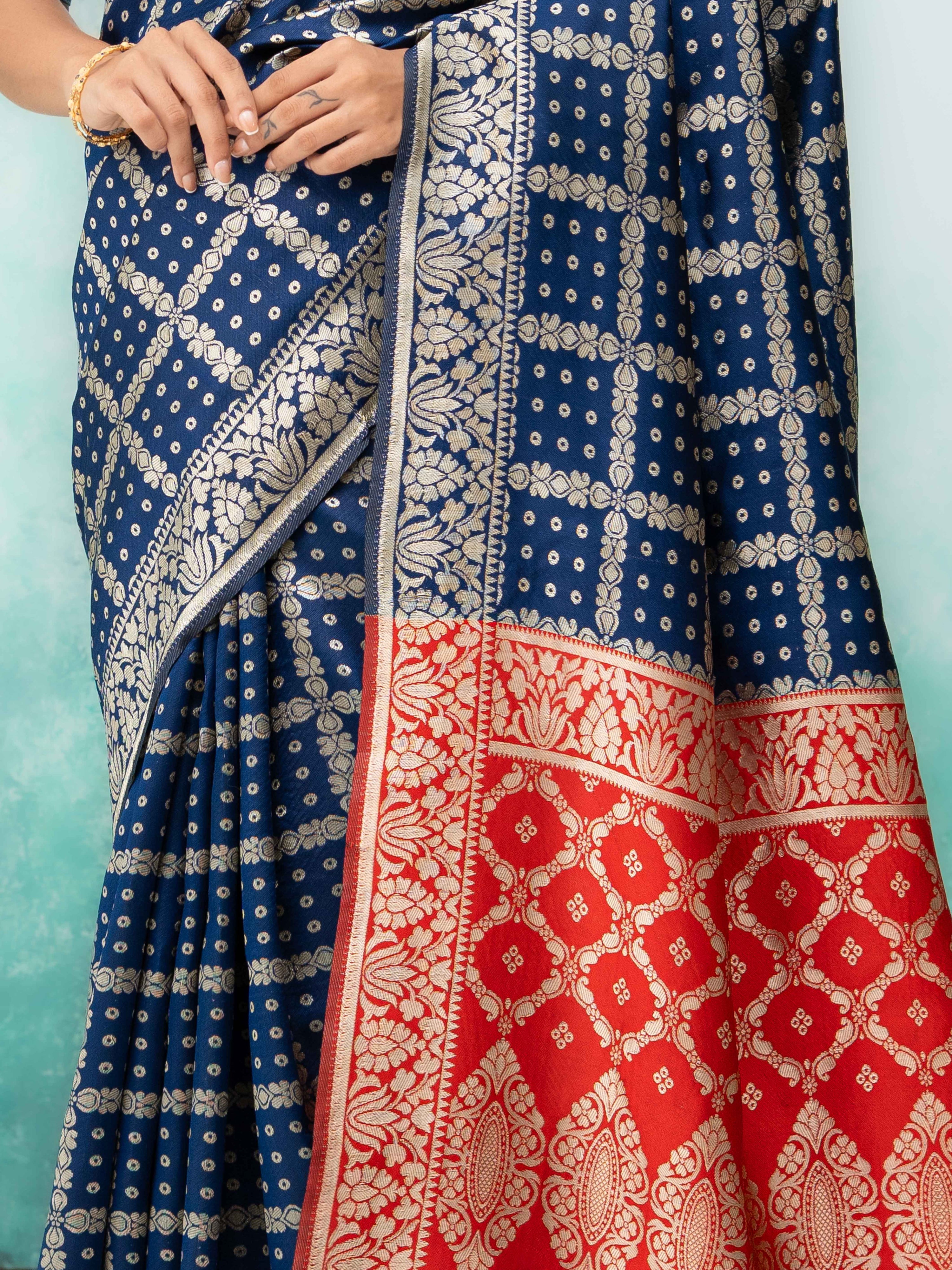 Navy Blue Poly Silk Saree