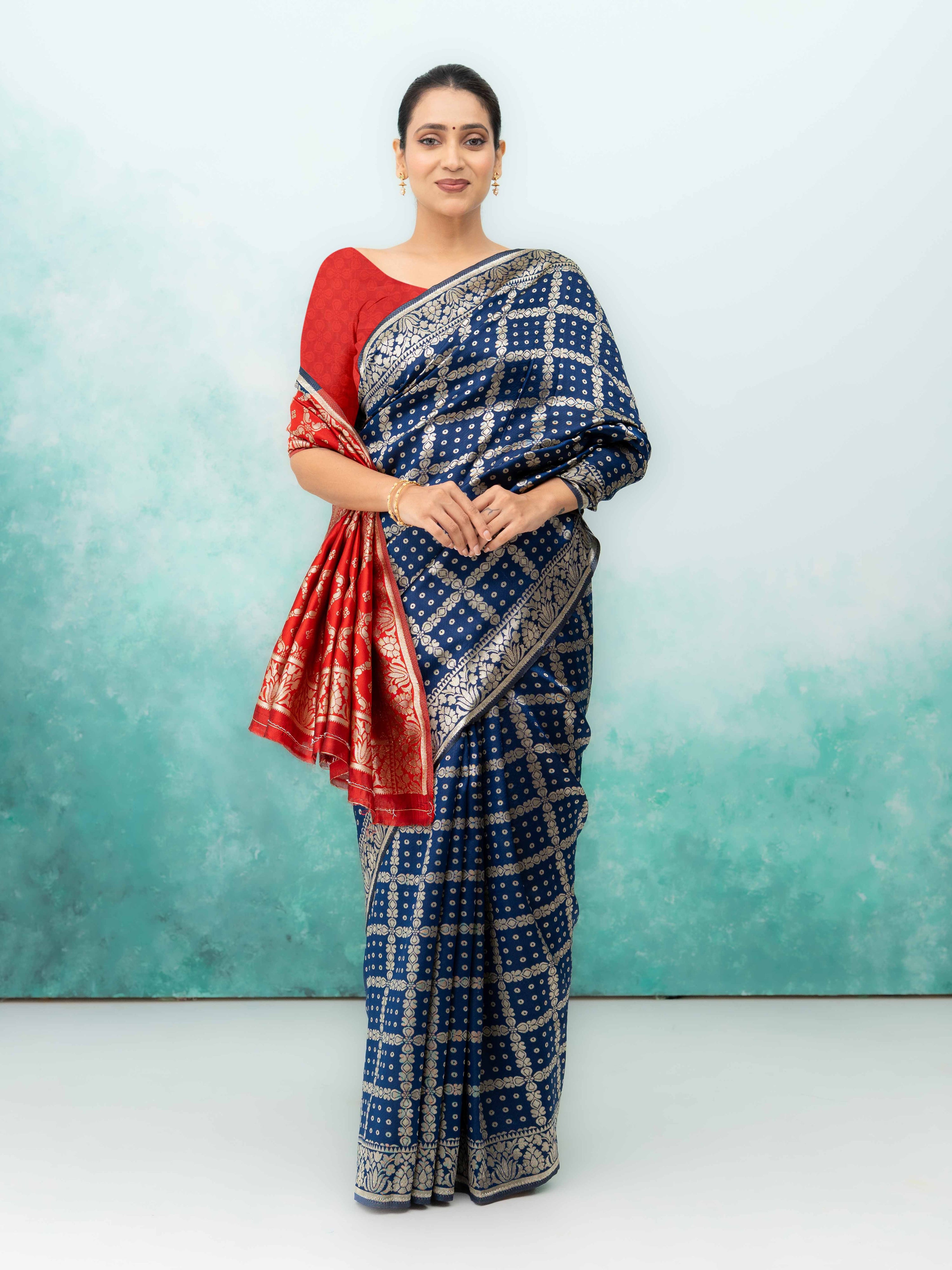 Navy Blue Poly Silk Saree