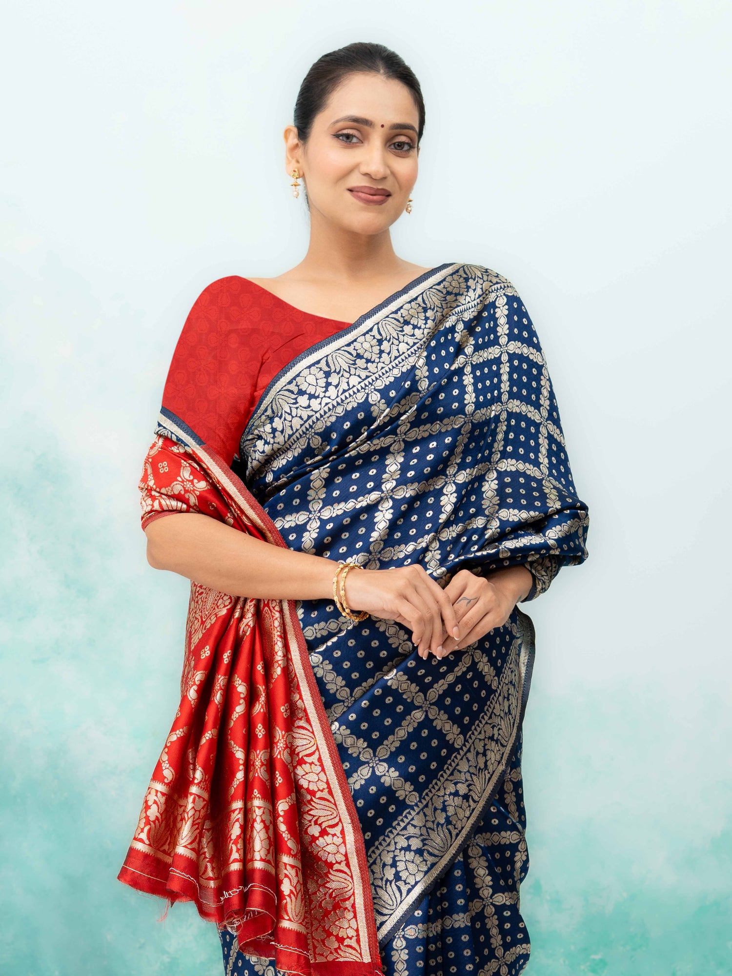 Navy Blue Poly Silk Saree