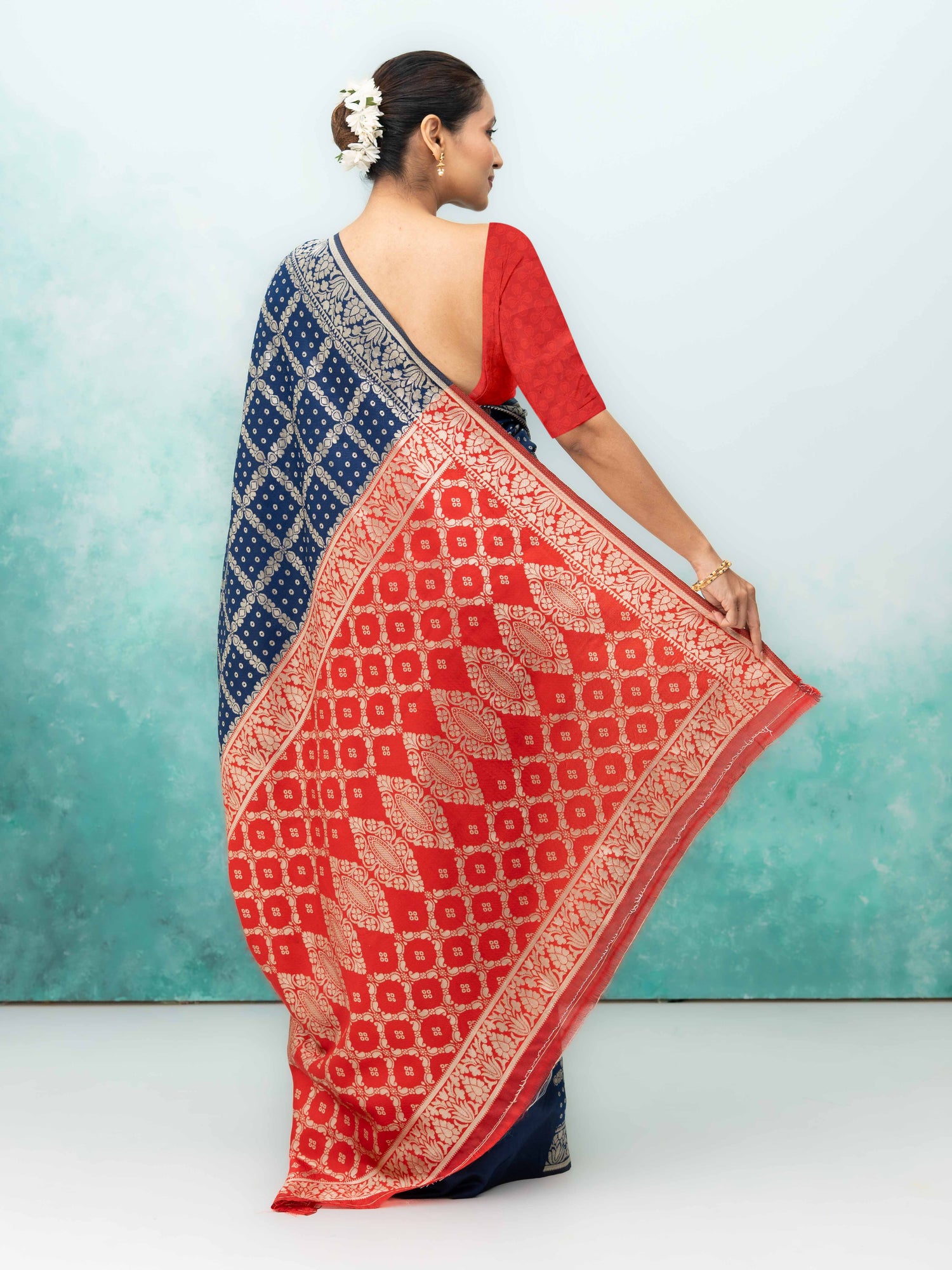 Navy Blue Poly Silk Saree