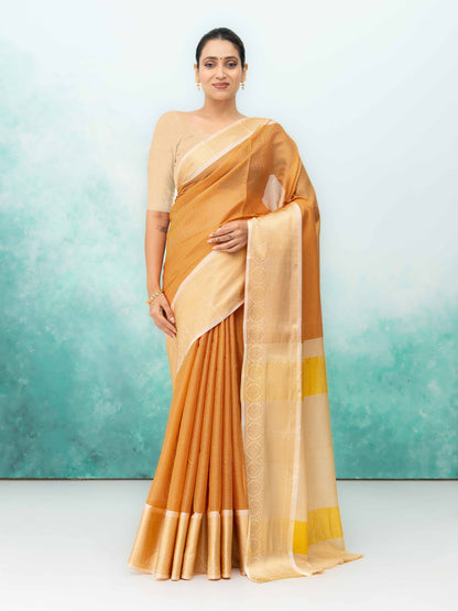 Orange Cotton Silk Saree