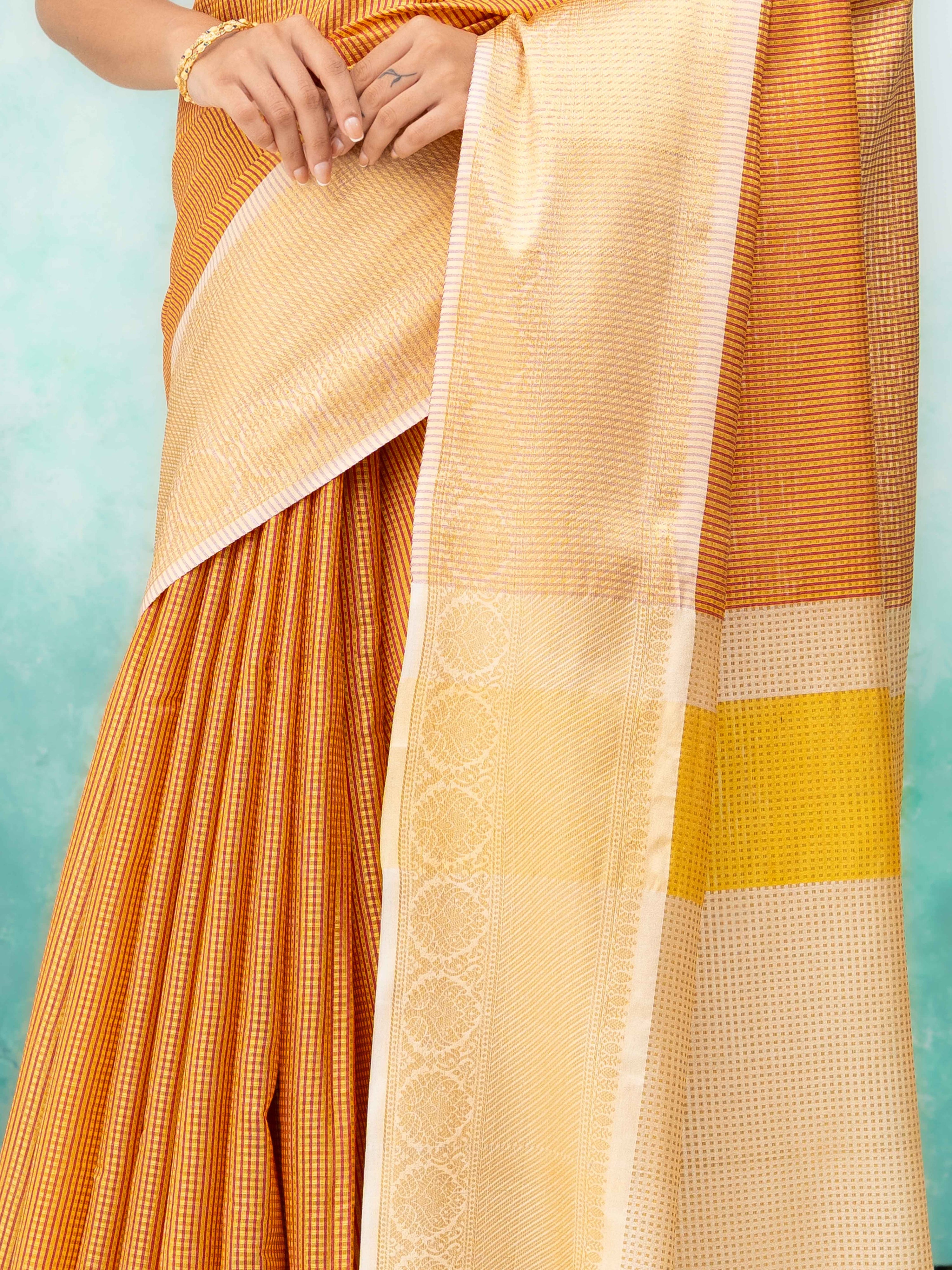 Orange Cotton Silk Saree