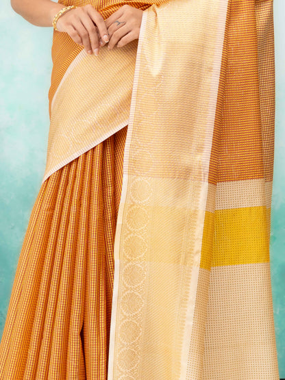 Orange Cotton Silk Saree