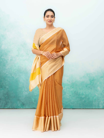 Orange Cotton Silk Saree