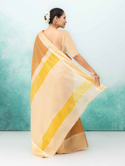 Orange Cotton Silk Saree