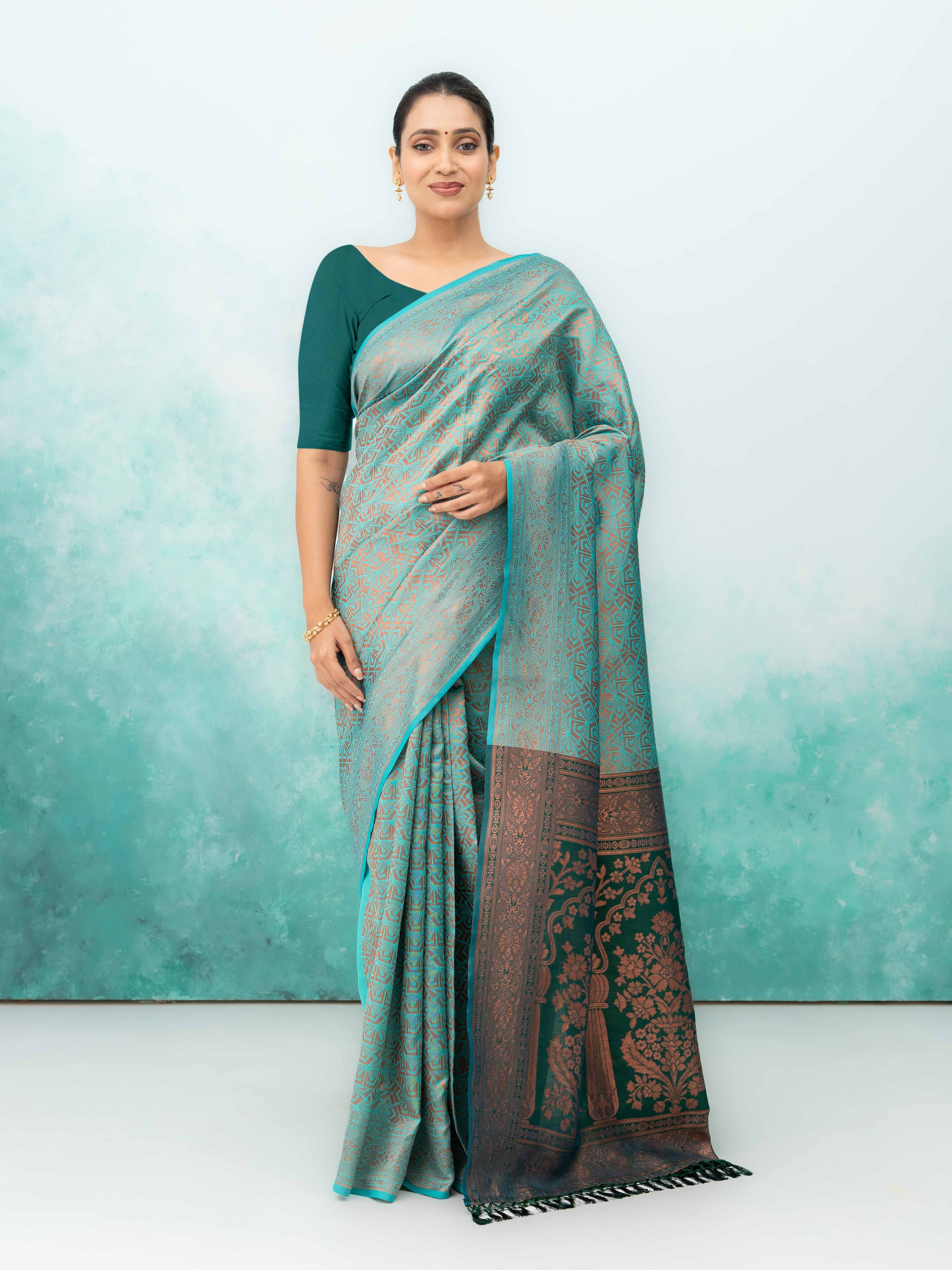 Teal Poly Silk Saree