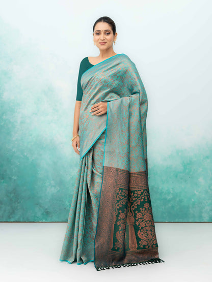 Teal Poly Silk Saree
