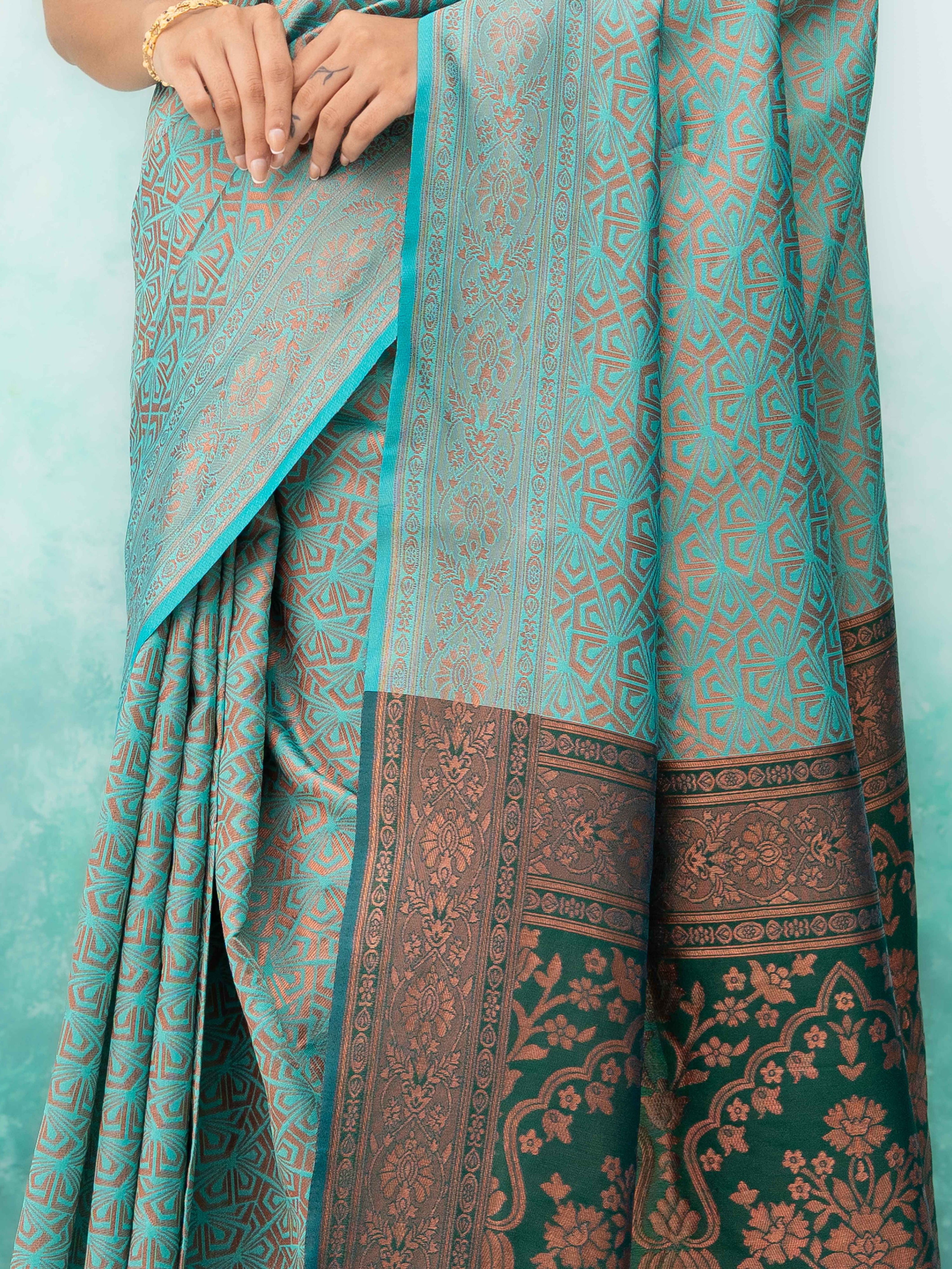Teal Poly Silk Saree