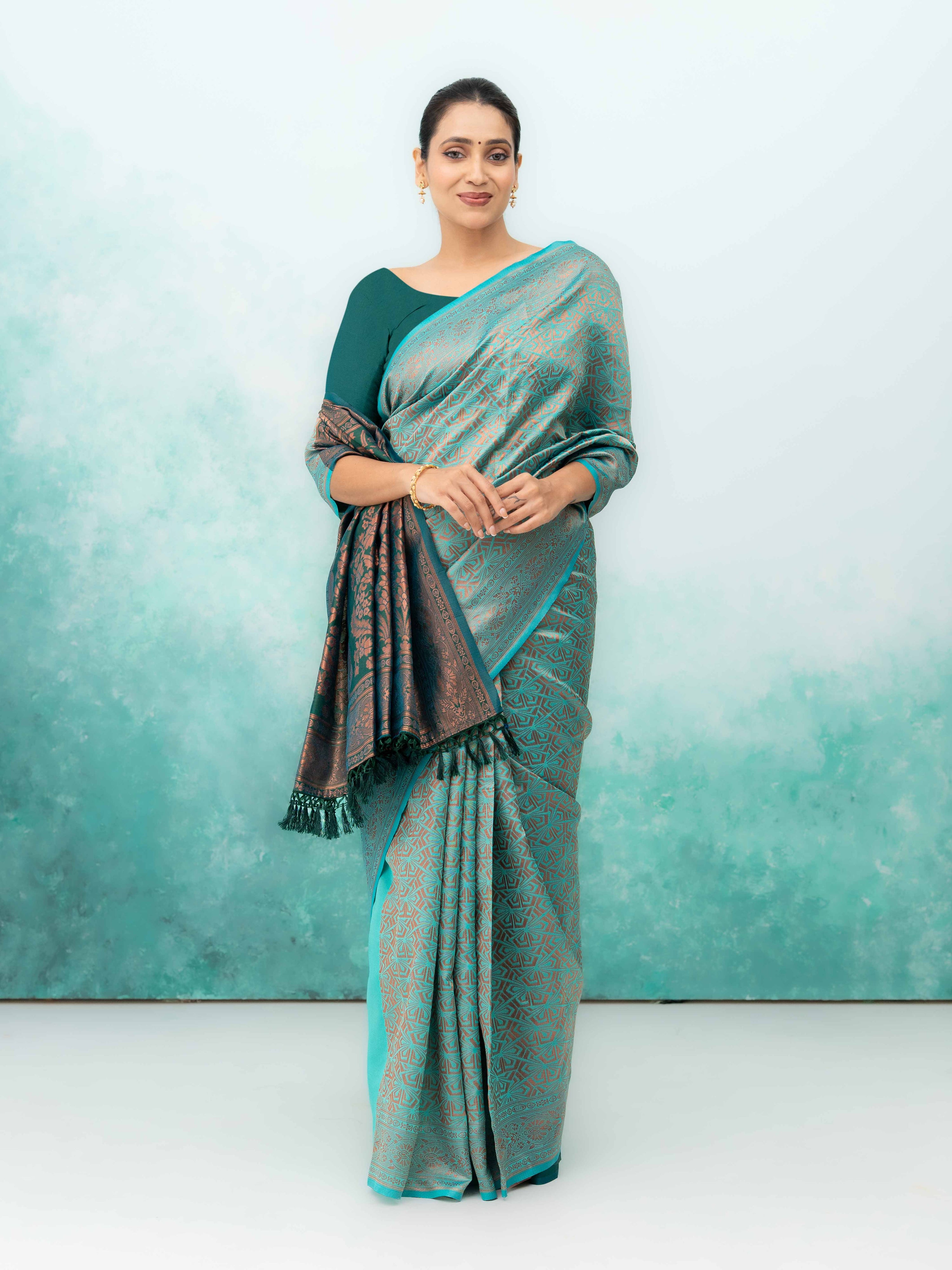 Teal Poly Silk Saree