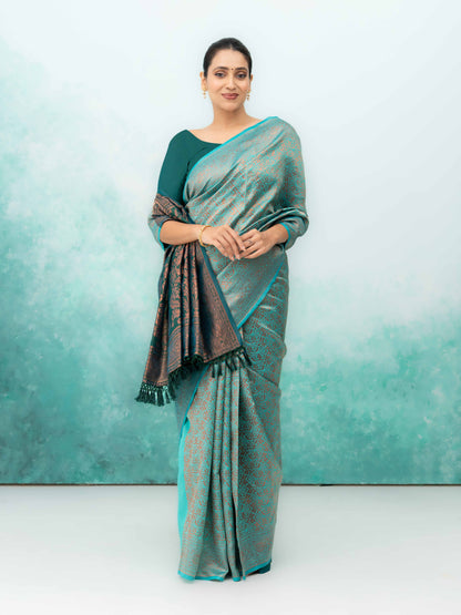 Teal Poly Silk Saree