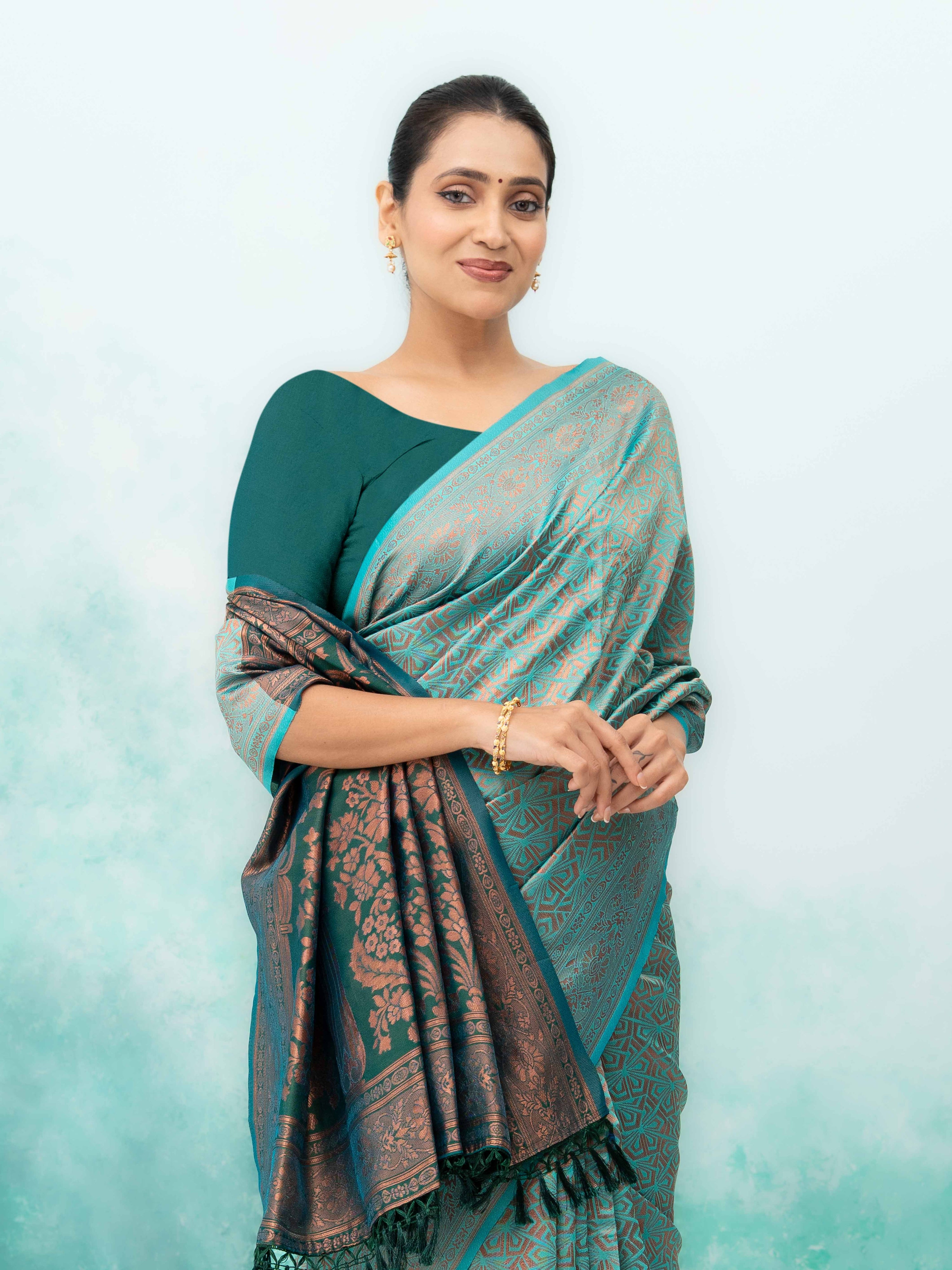 Teal Poly Silk Saree