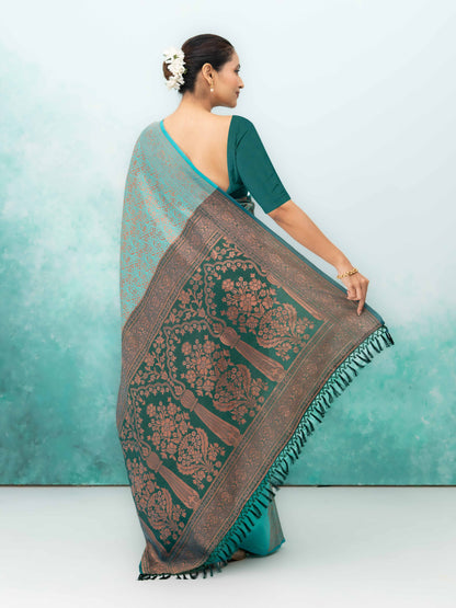 Teal Poly Silk Saree