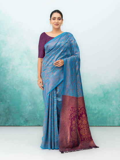 Sky Blue Poly Silk Saree