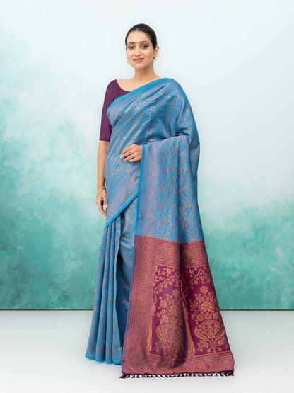 Sky Blue Poly Silk Saree