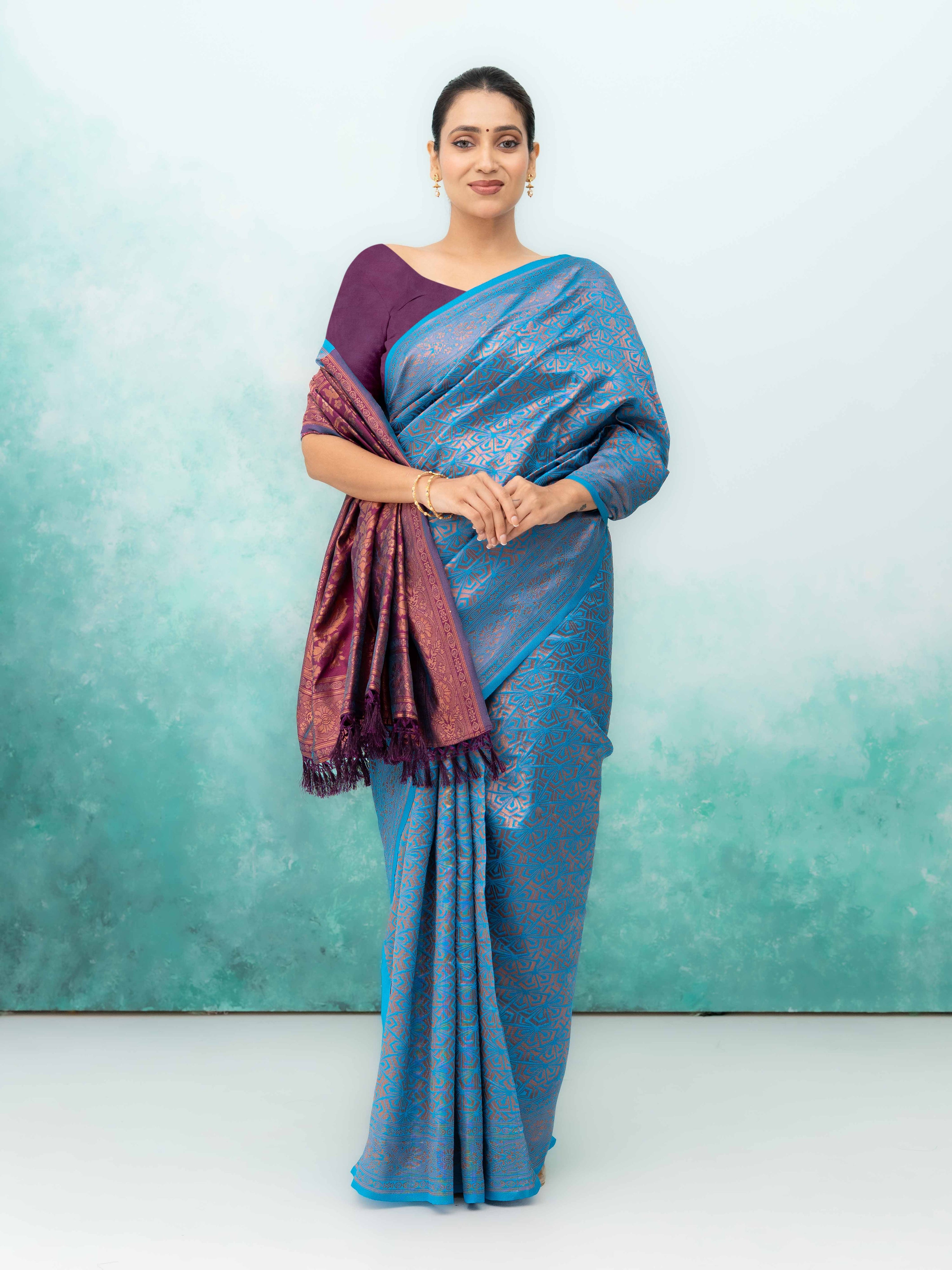 Sky Blue Poly Silk Saree