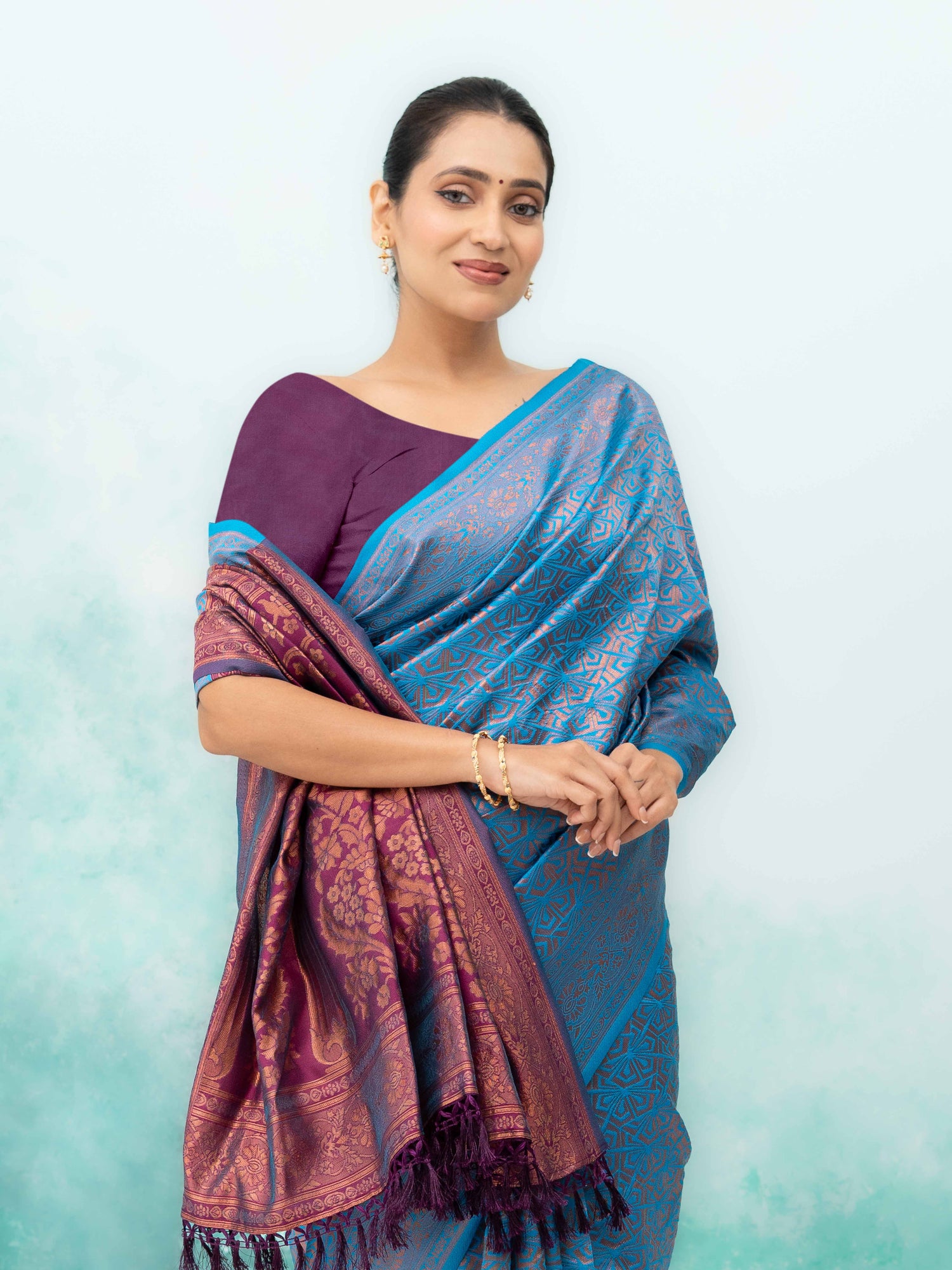 Sky Blue Poly Silk Saree