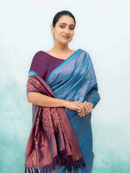 Sky Blue Poly Silk Saree