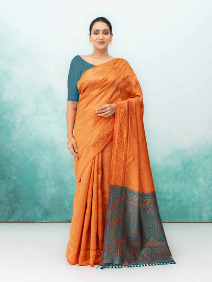 Orange Poly Silk Saree