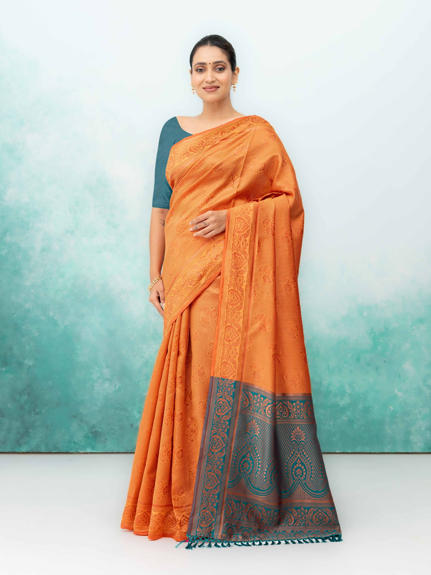 Orange Poly Silk Saree