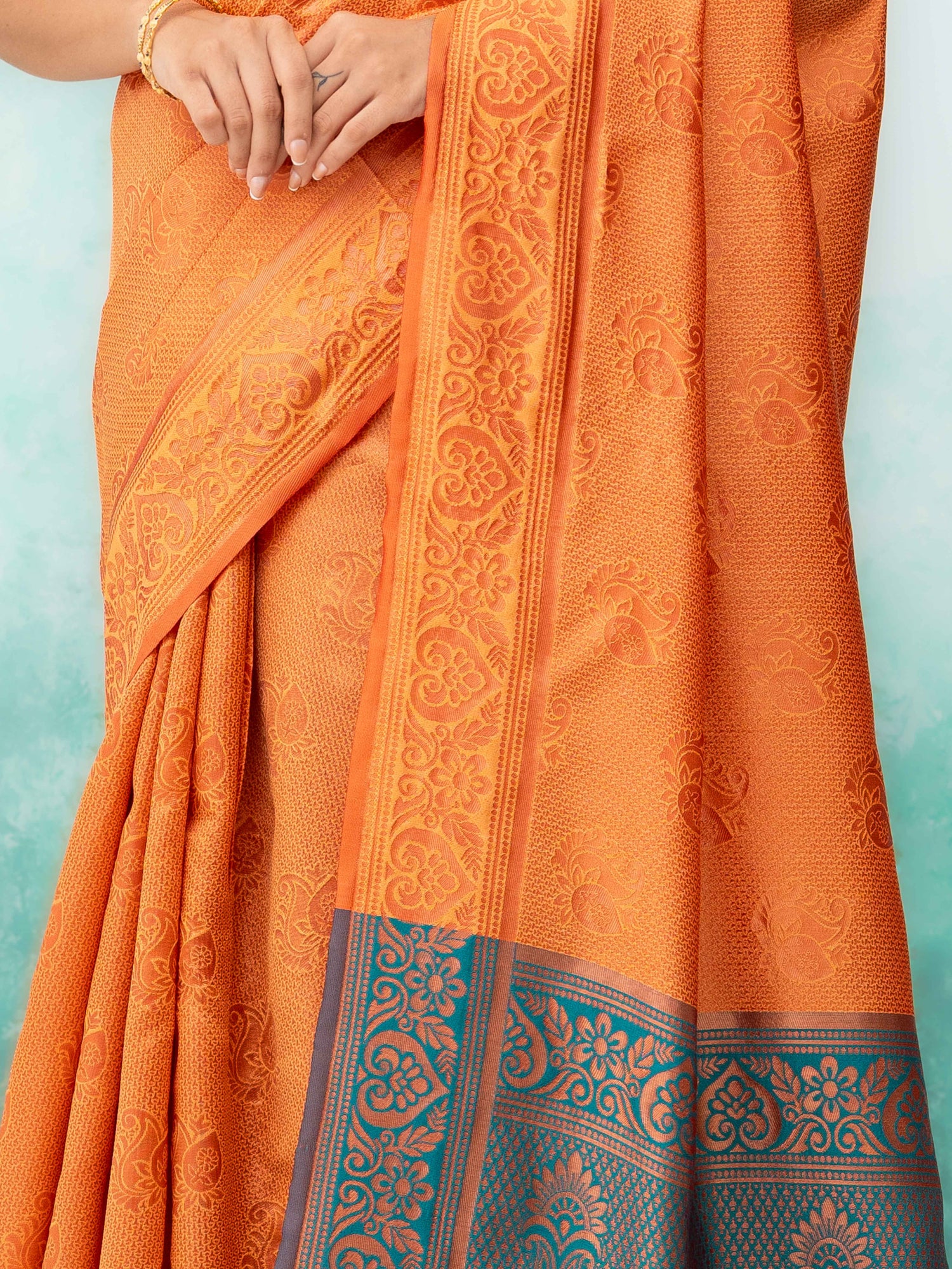 Orange Poly Silk Saree