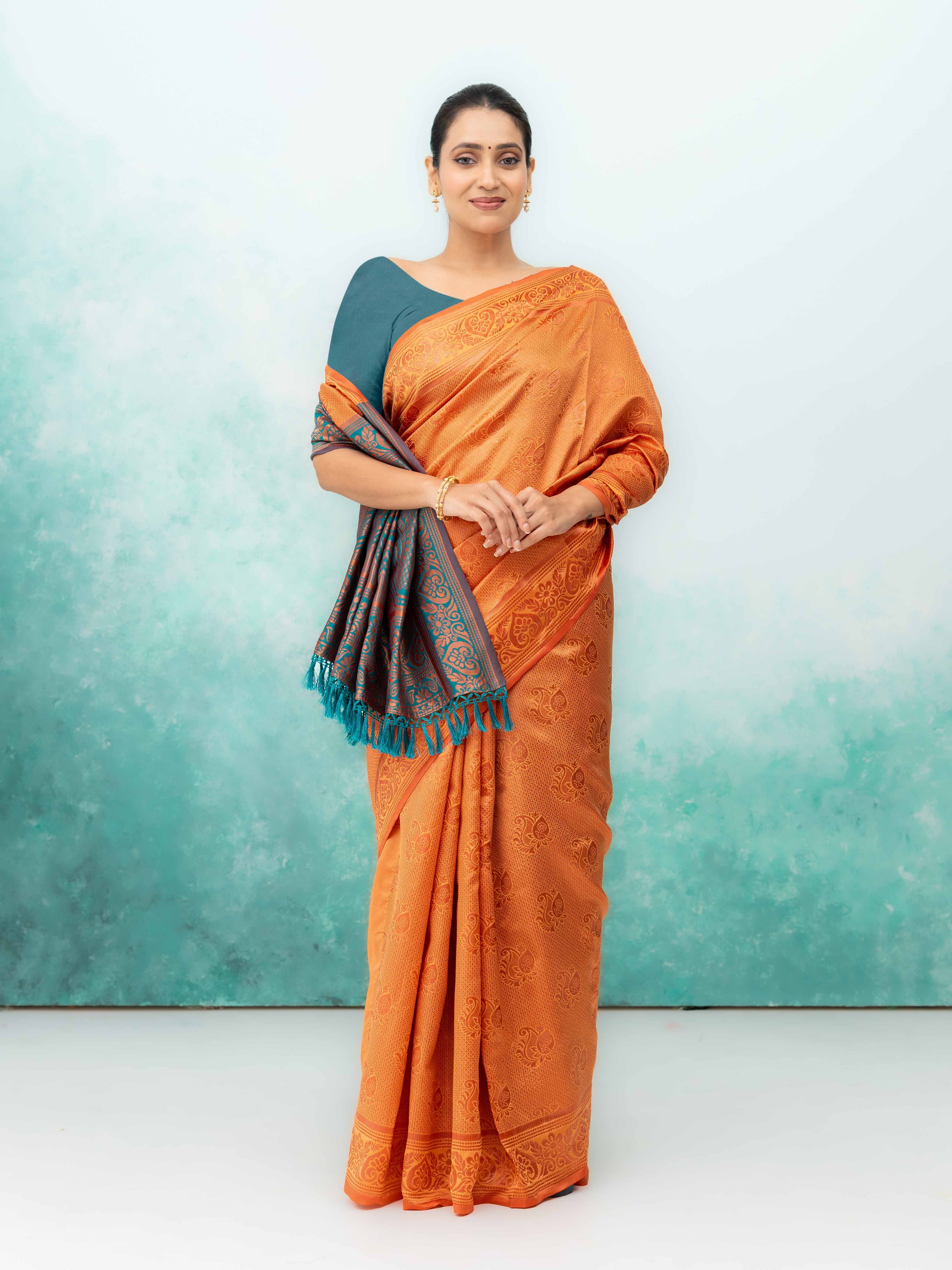 Orange Poly Silk Saree