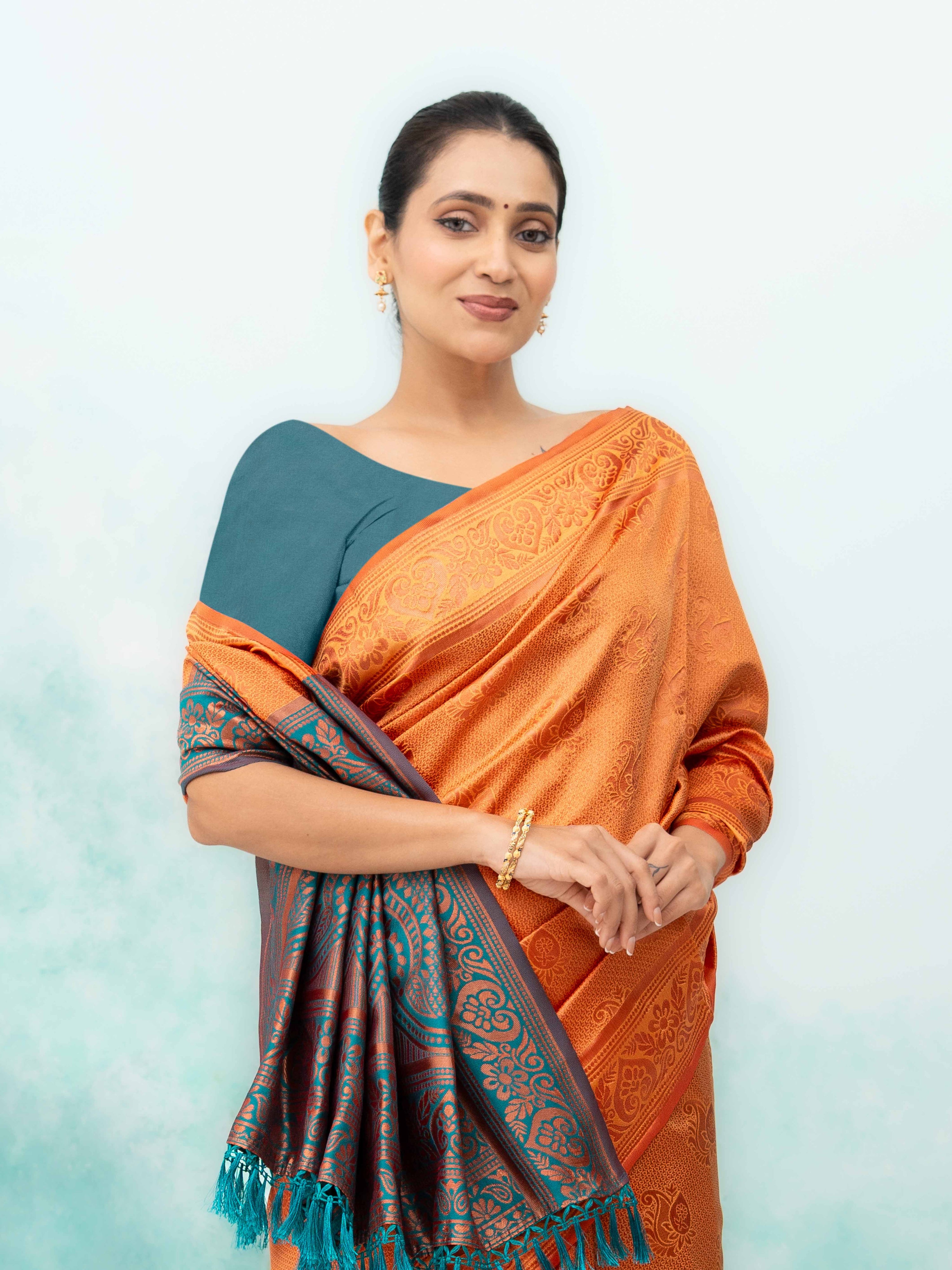 Orange Poly Silk Saree