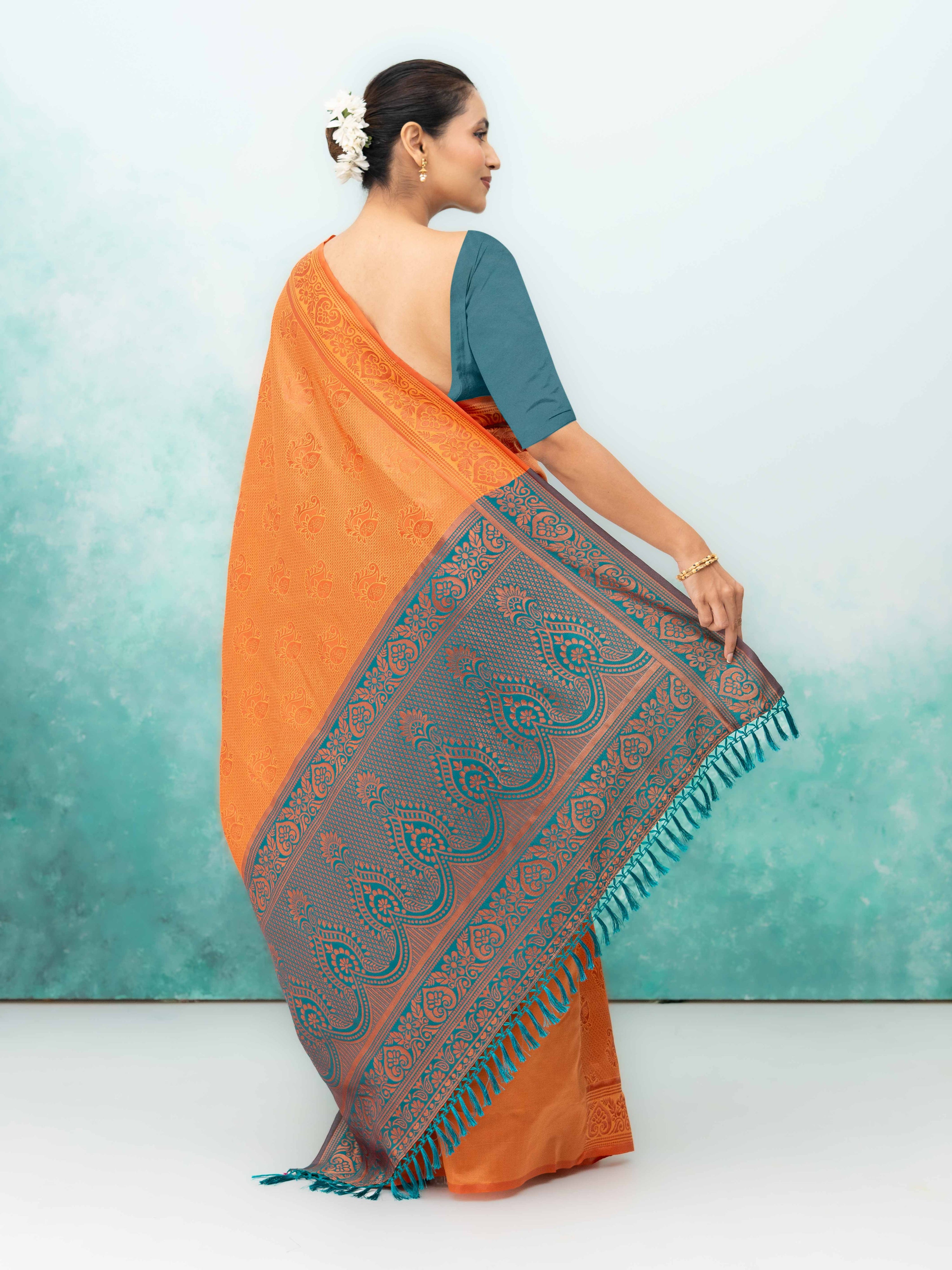 Orange Poly Silk Saree