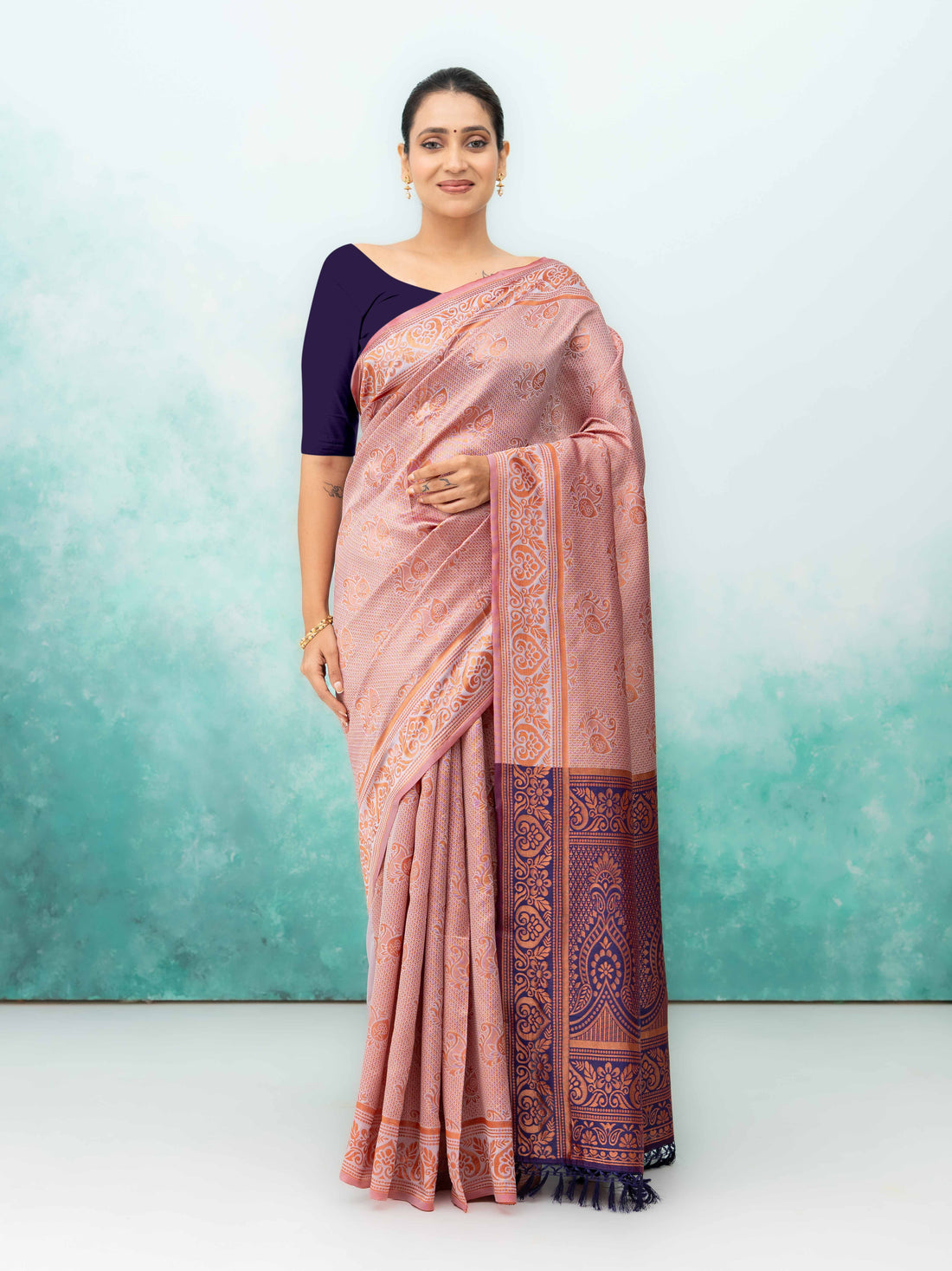 Peach Poly Silk Saree