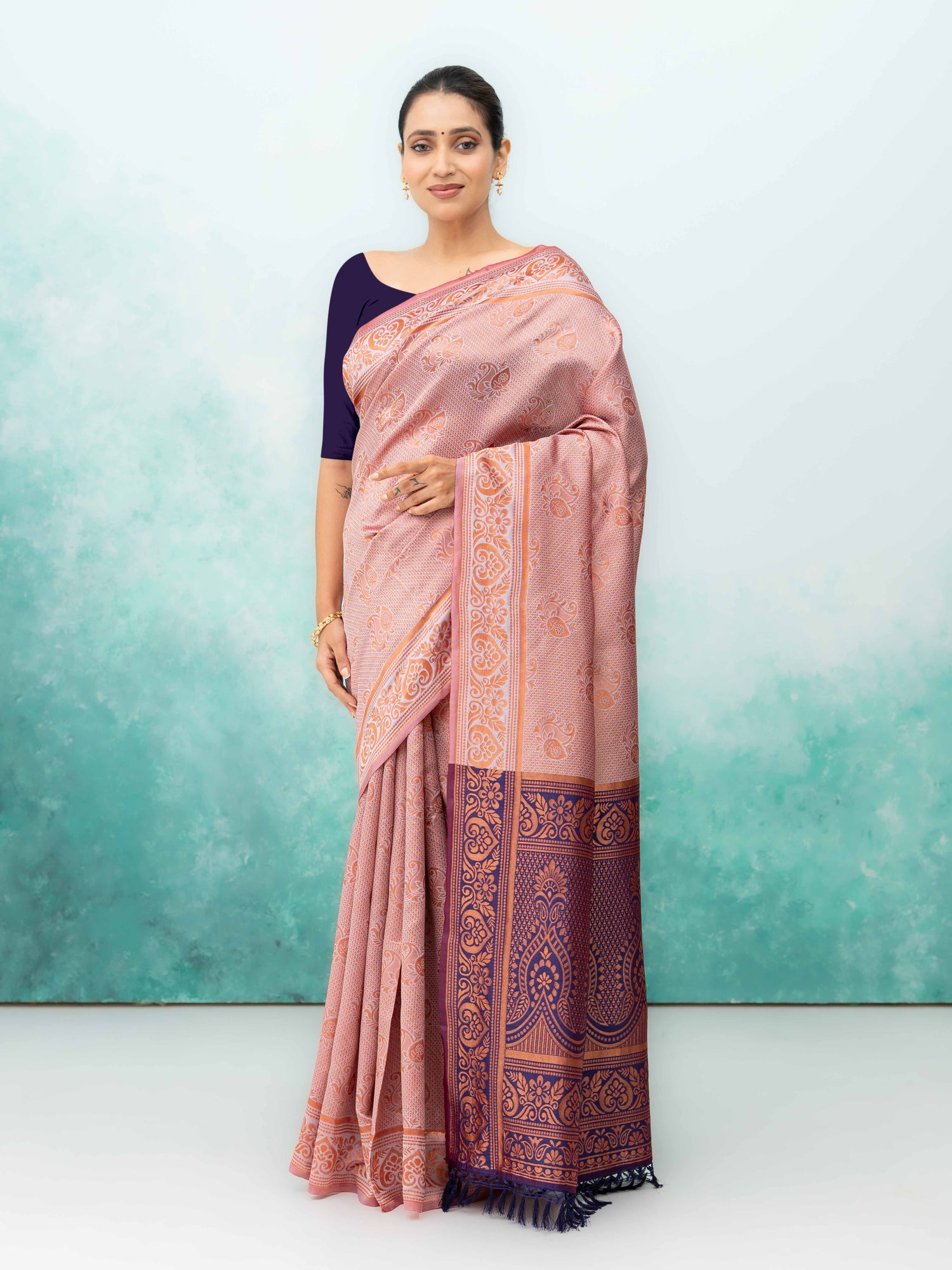 Peach Poly Silk Saree