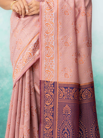 Peach Poly Silk Saree