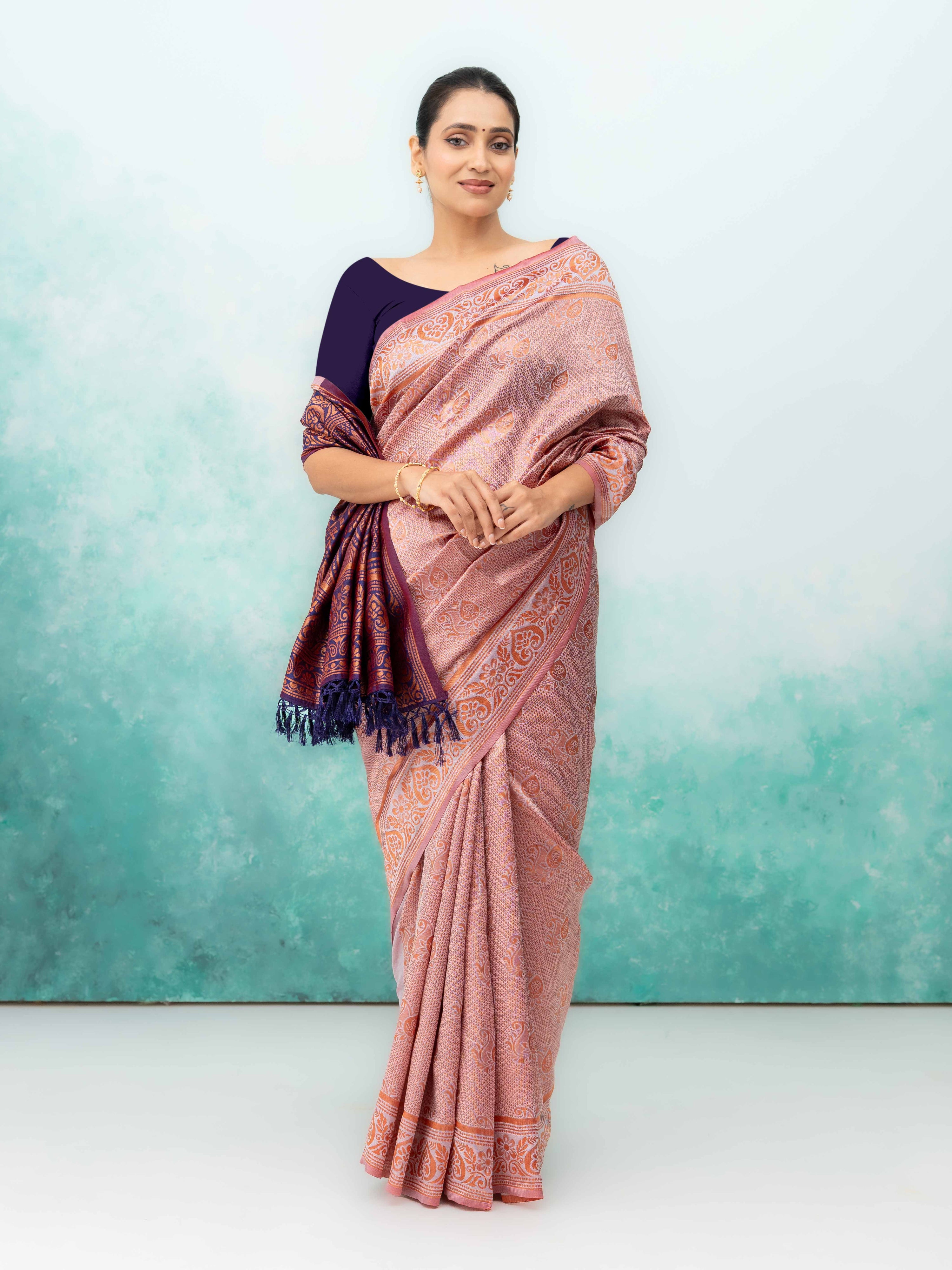 Peach Poly Silk Saree