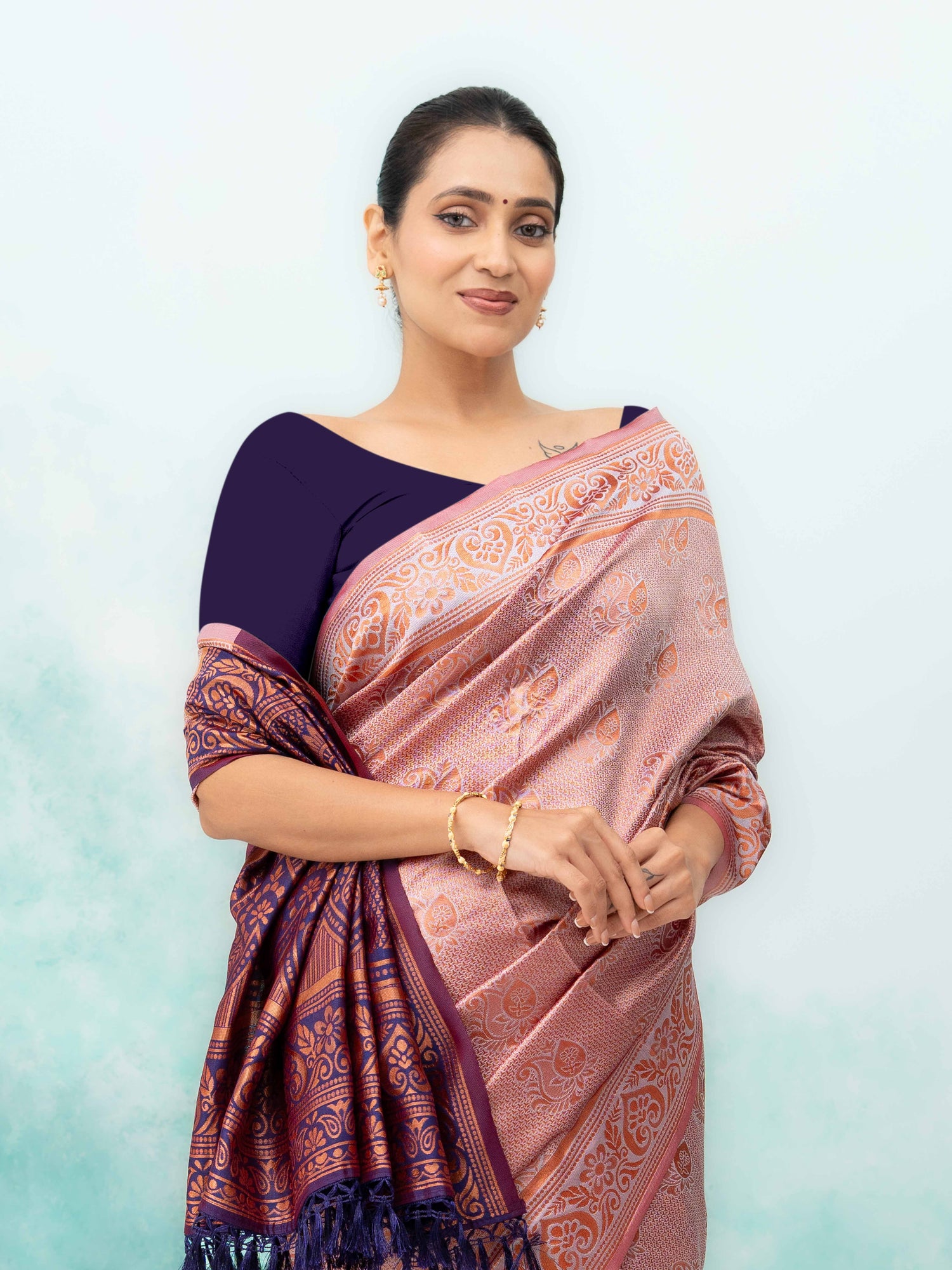 Peach Poly Silk Saree