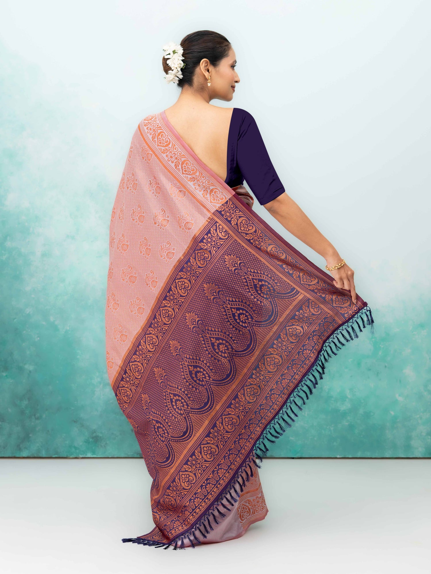 Peach Poly Silk Saree