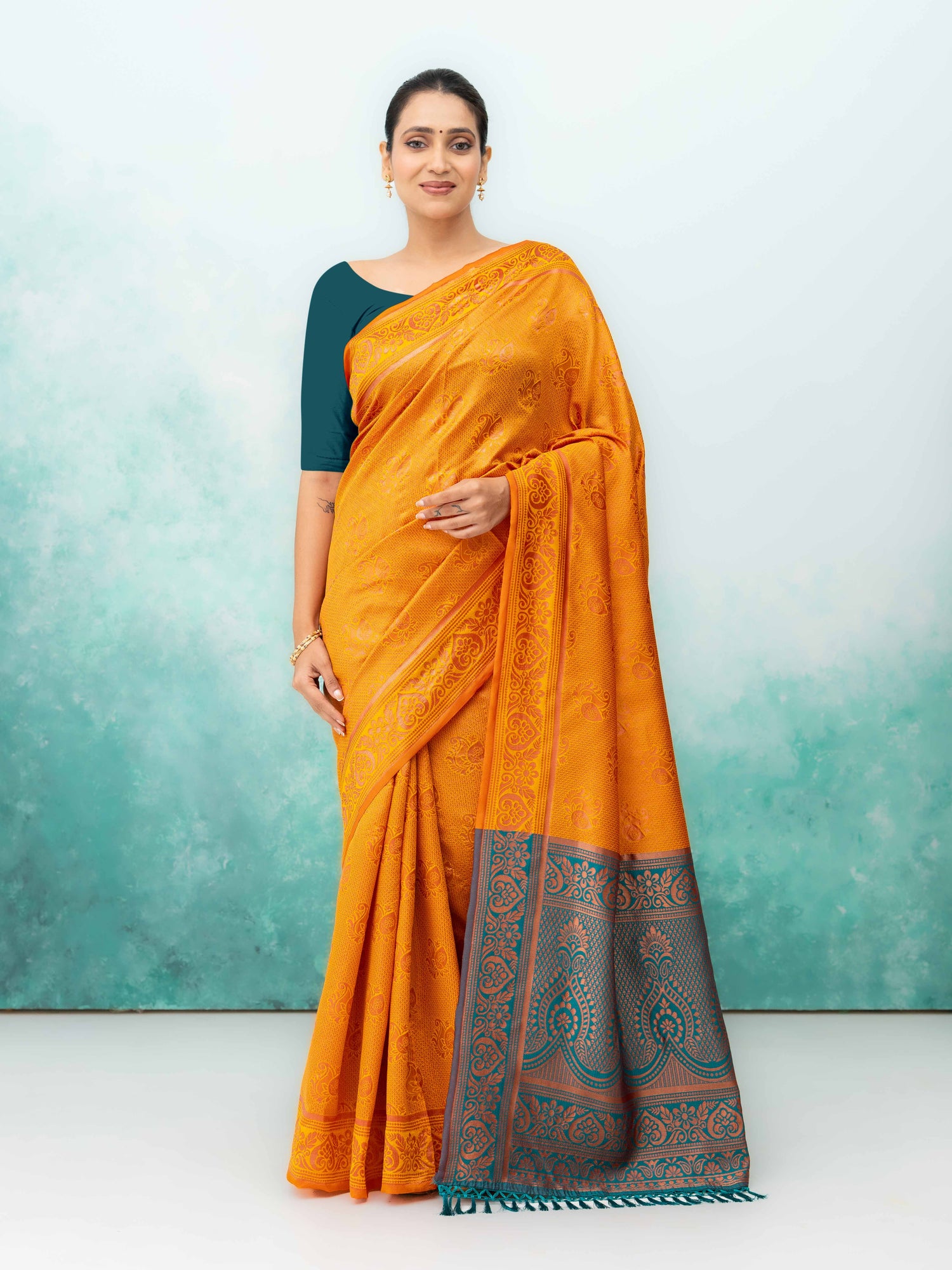 Yellow Poly Silk Saree
