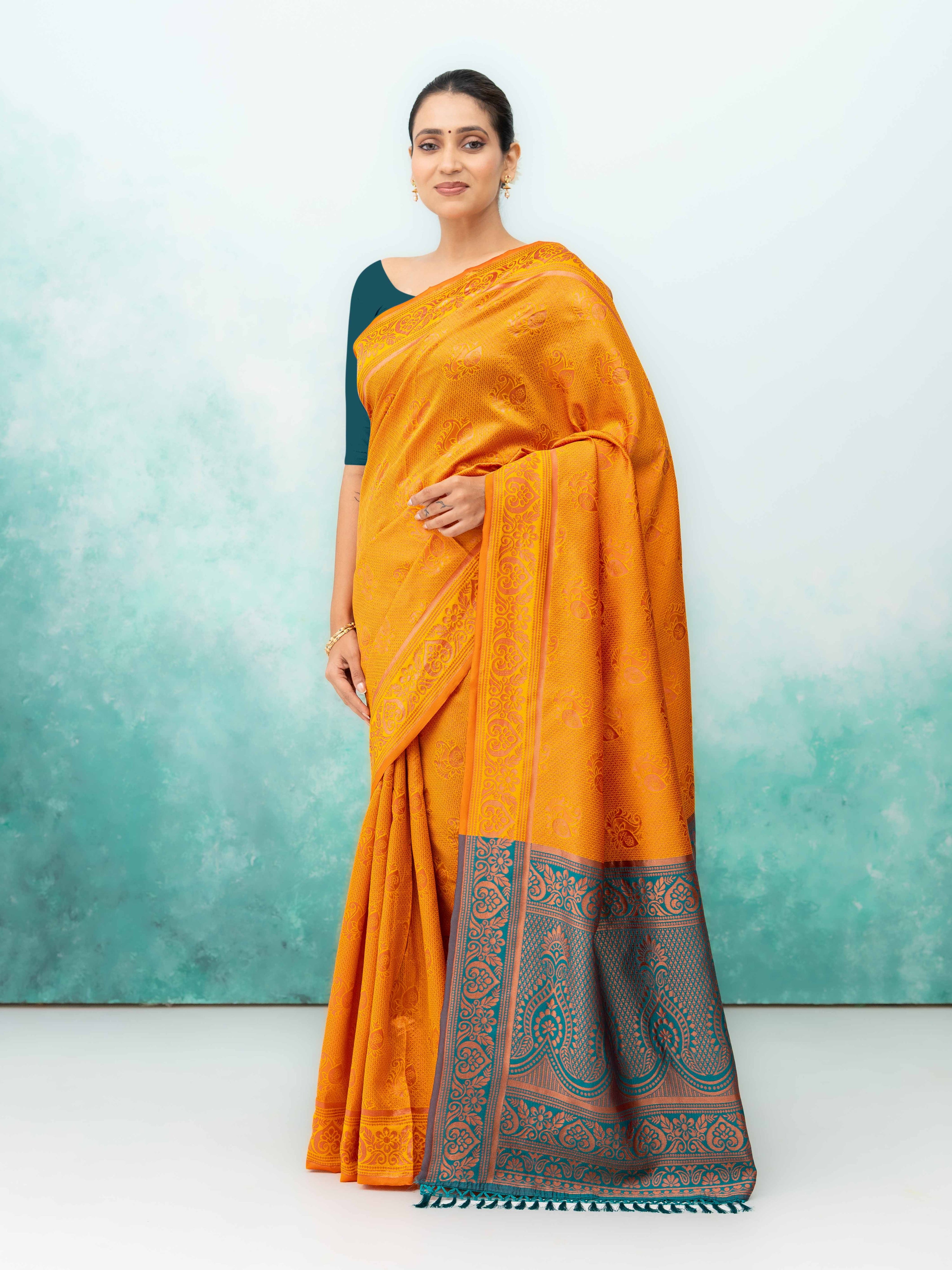 Yellow Poly Silk Saree