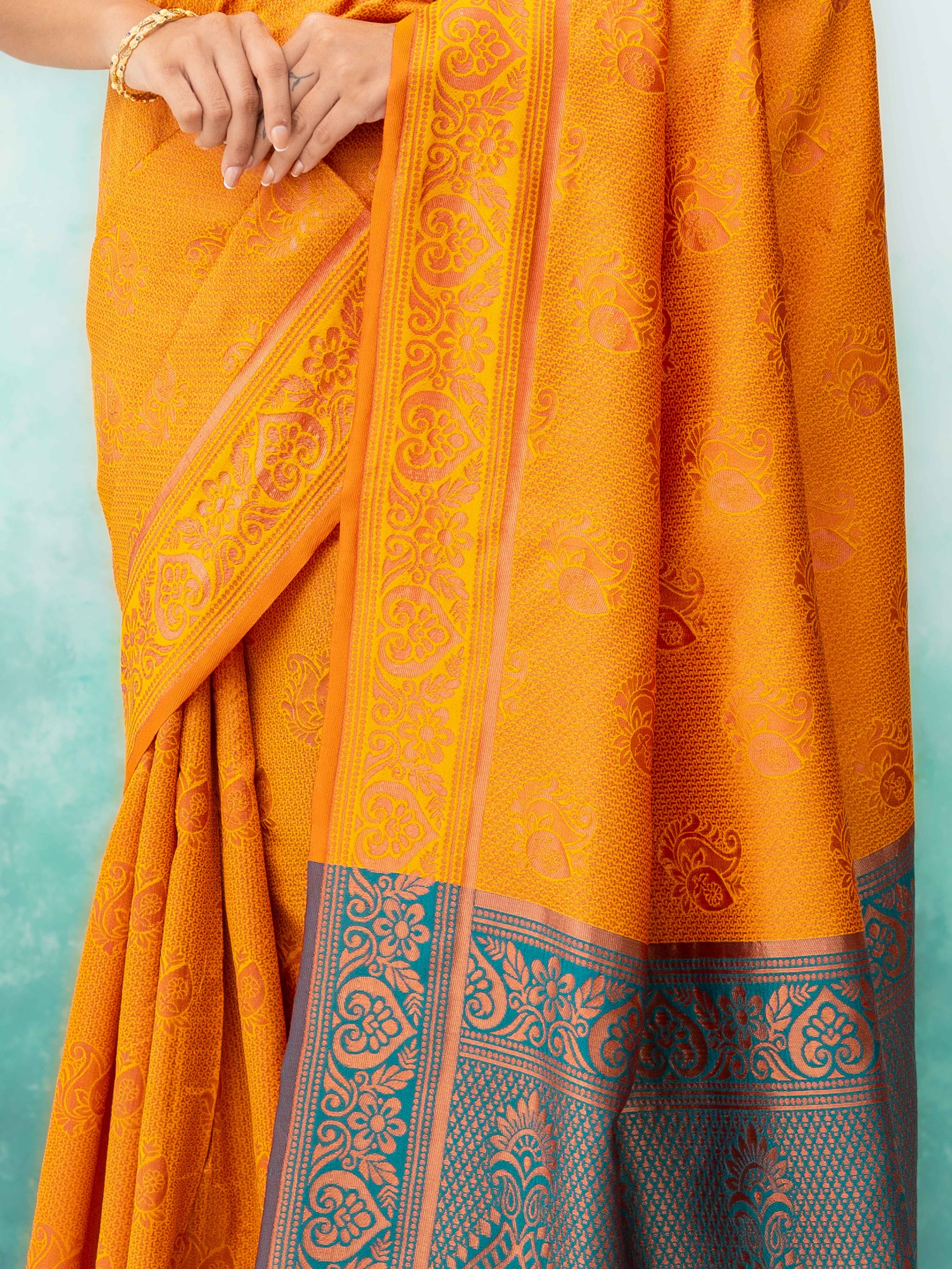 Yellow Poly Silk Saree