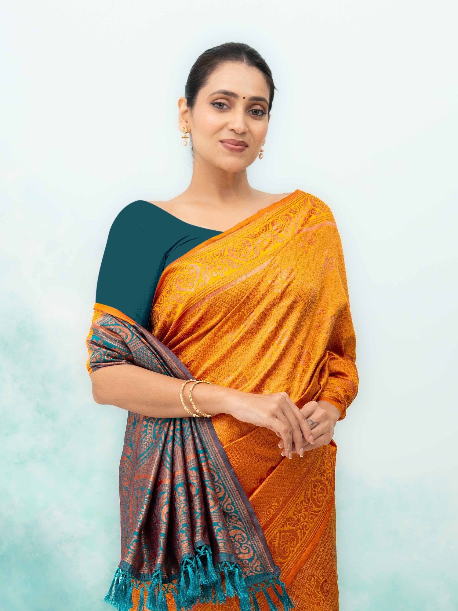 Yellow Poly Silk Saree