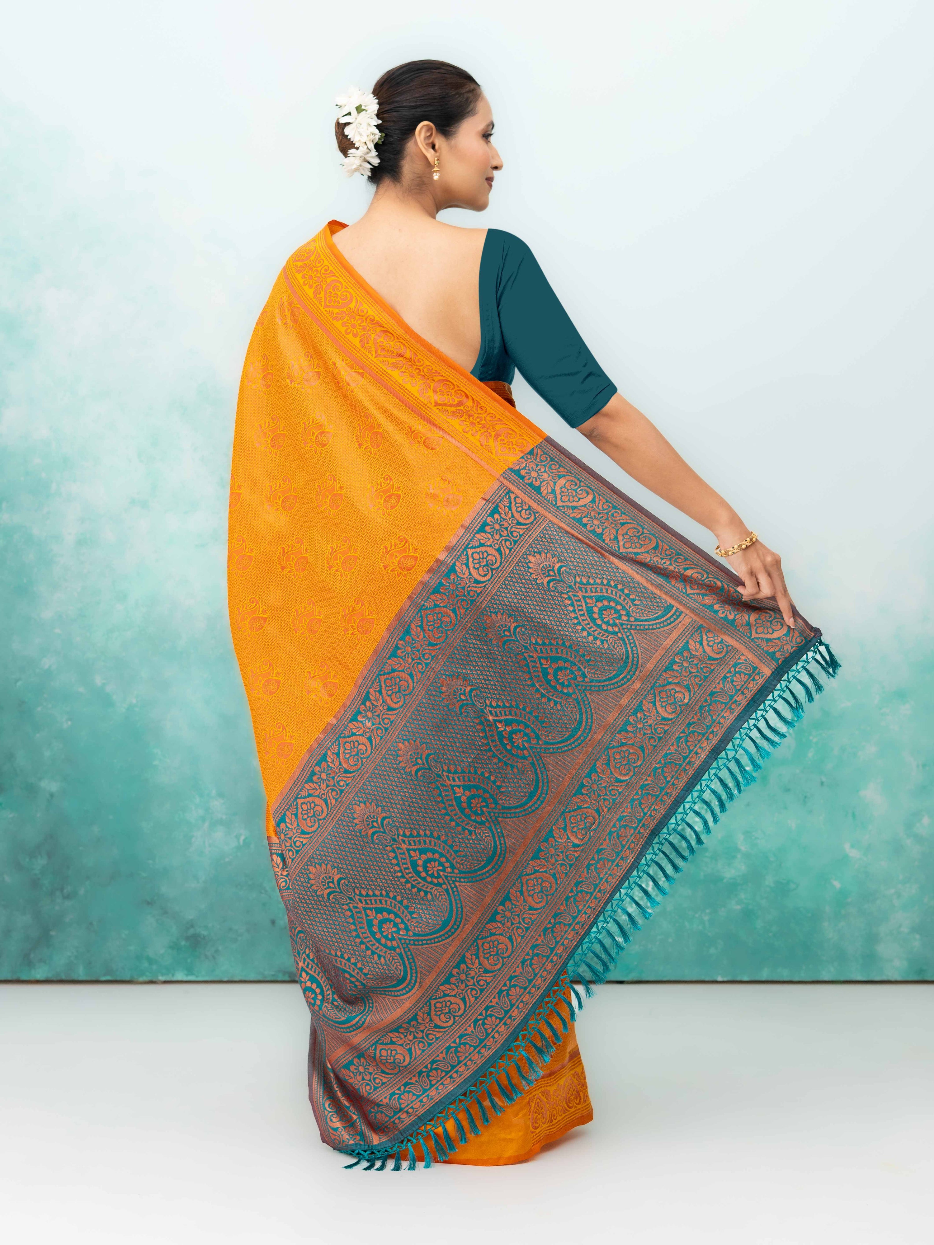 Yellow Poly Silk Saree